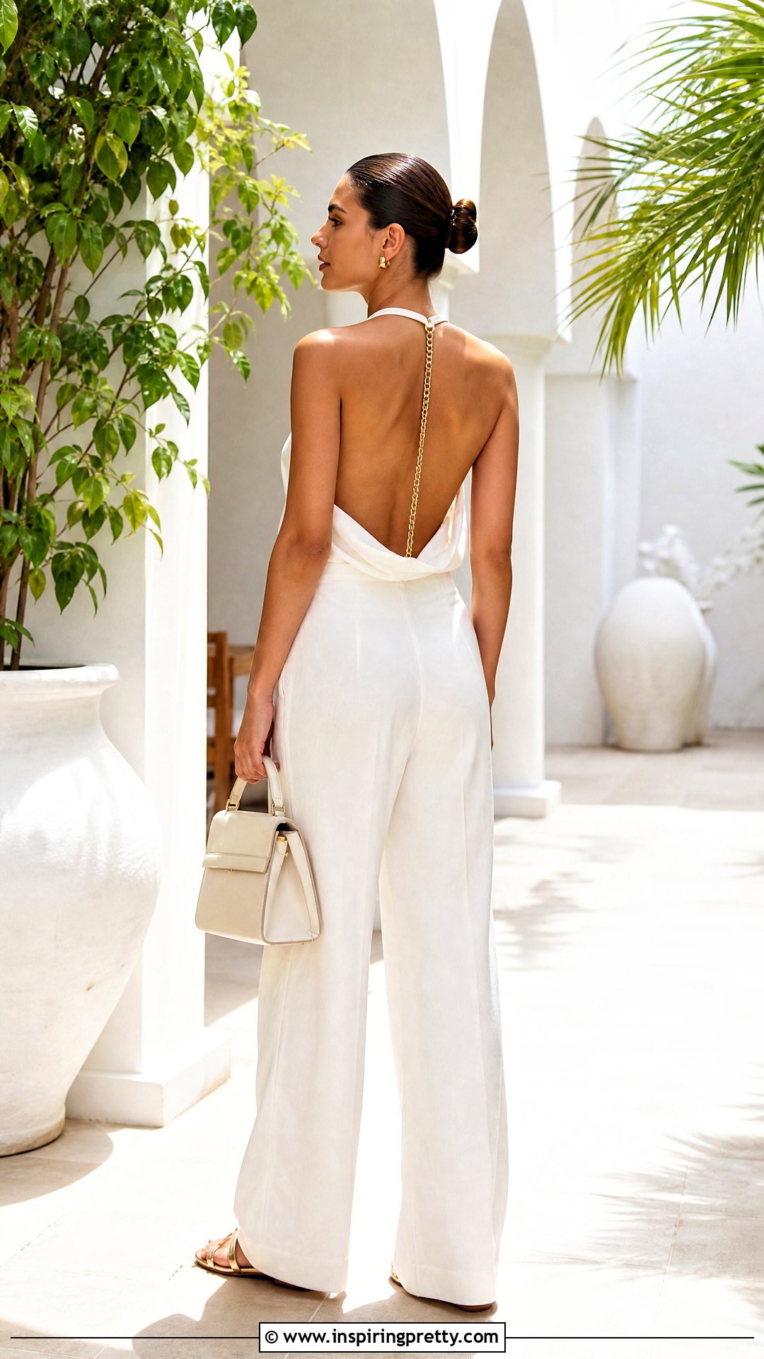 White Chain Back Top Monochrome Outfit - 25 chain back top outfit ideas