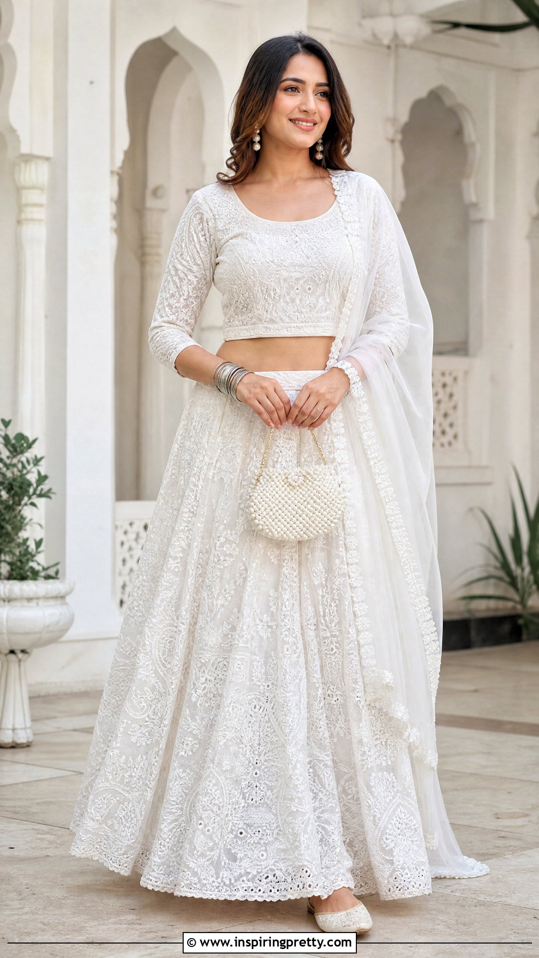 White Chikankari Crop Top Lehenga - 50 crop top lehenga designs