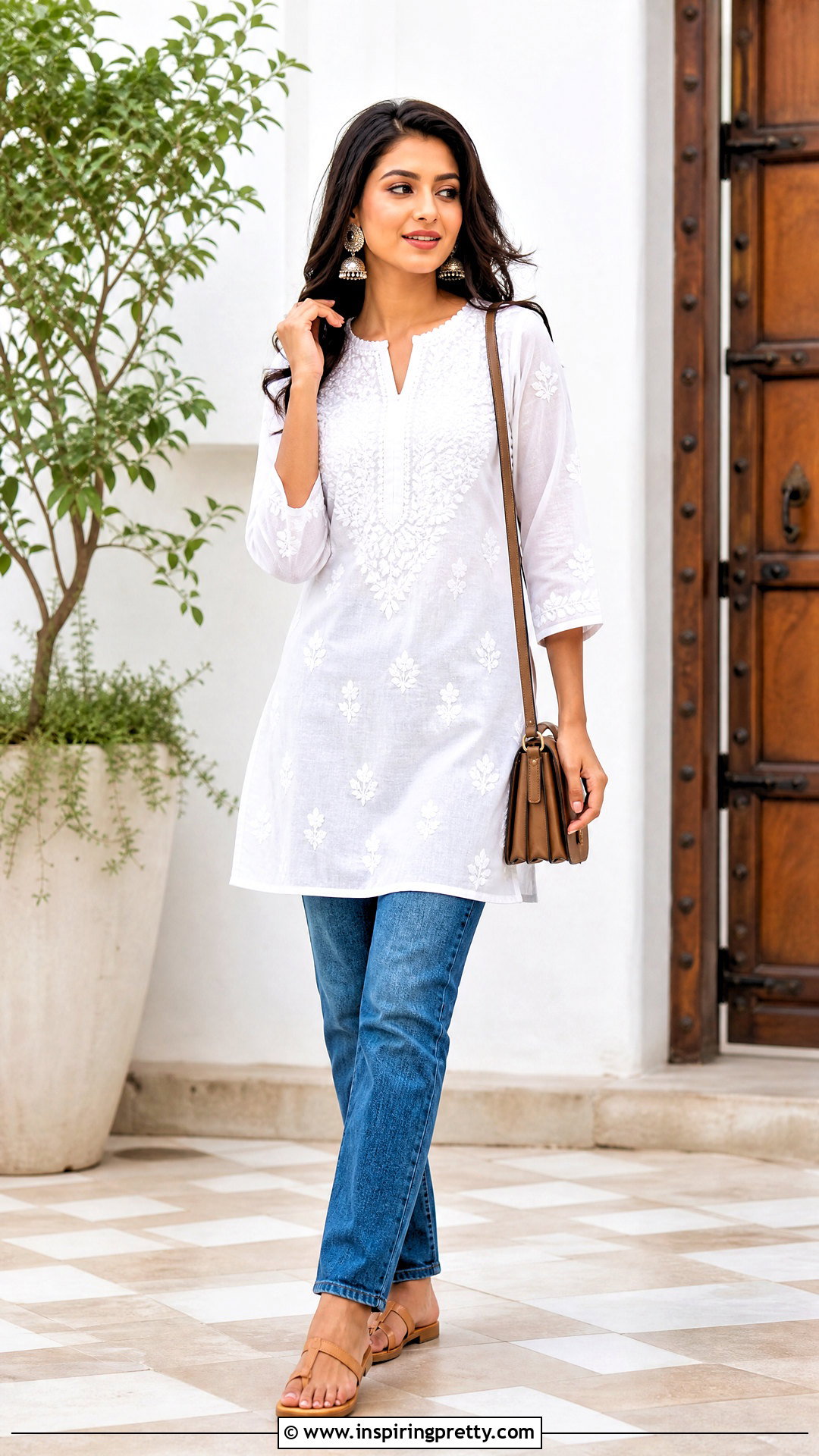 White Chikankari Kurti With Blue Jeans - 50 kurti tops for jeans