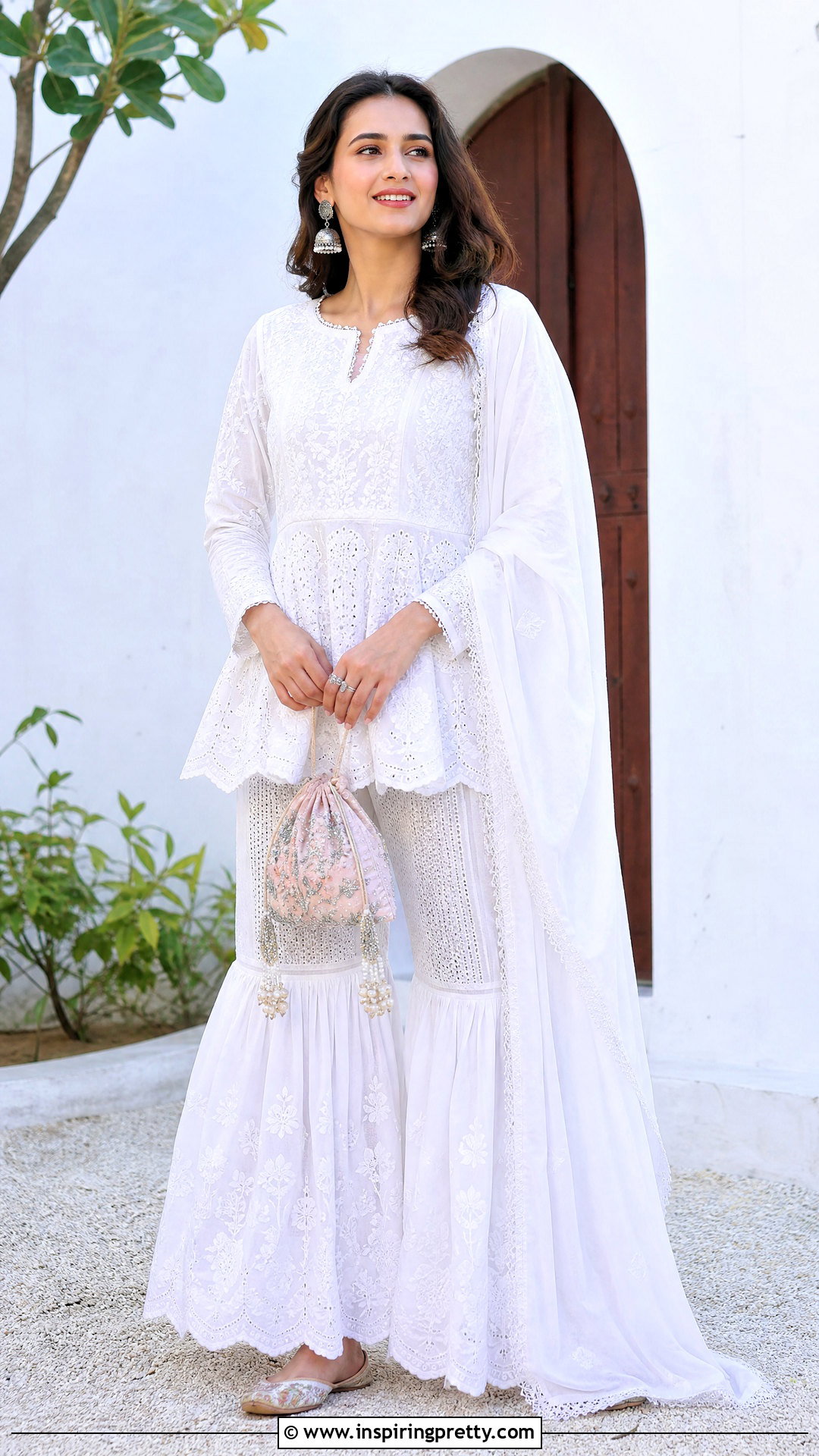 White Chikankari Peplum Top With Sharara - 50 peplum top with sharara outfit ideas