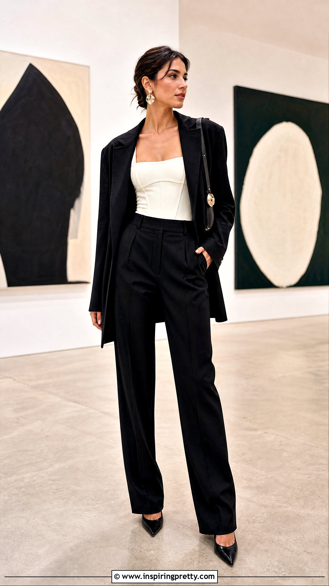 White Corset Style Top With Black Trousers - 50 white top and black pants outfit ideas