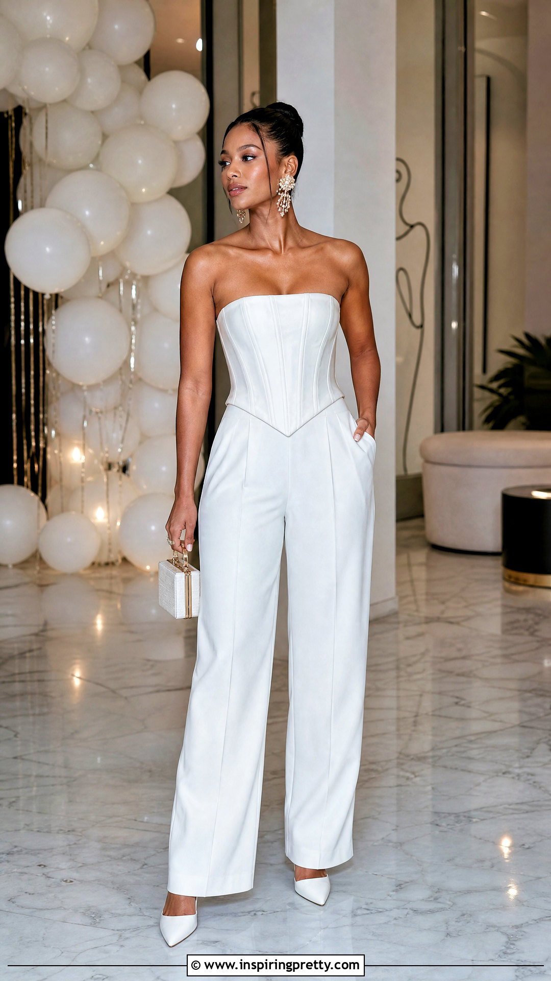 White Corset Top And Tailored Pants Set - 25 White Top And Pants Sets