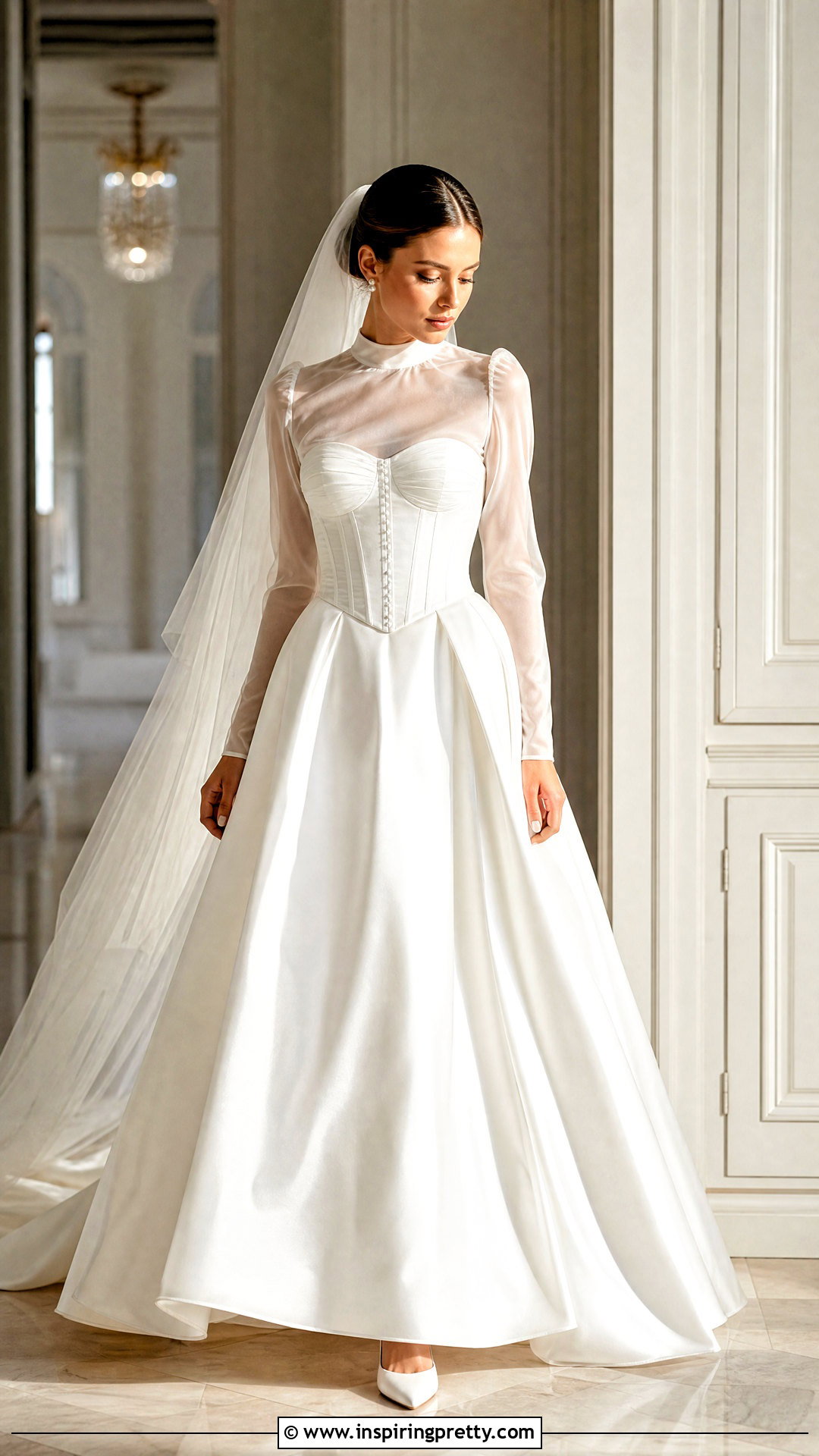 White Corset Top Over Sheer Blouse With Full Skirt - 25 White Corset Top Wedding outfit ideas