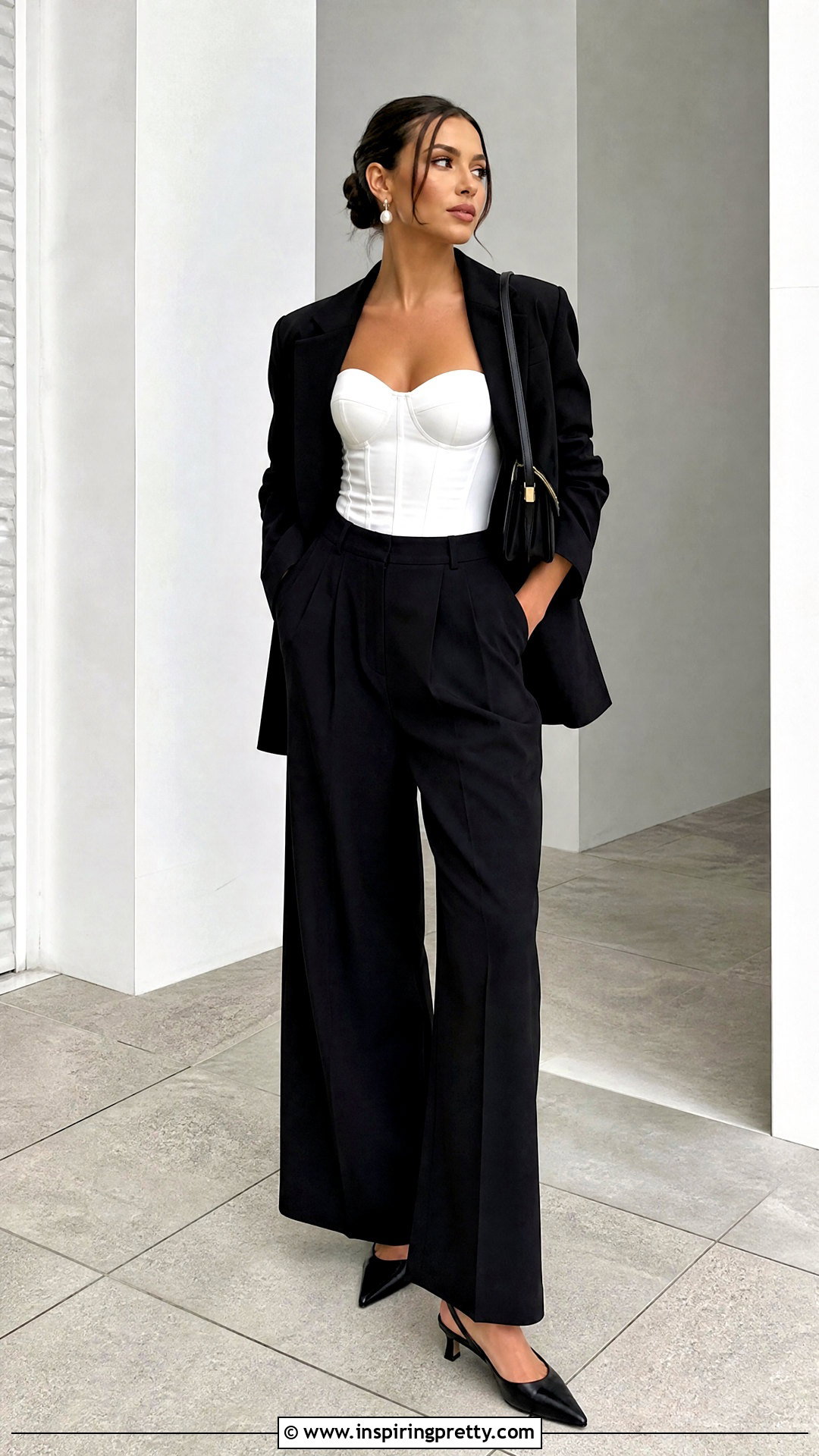 White Corset Top With Black Trousers - 50 corset top and trousers outfit ideas