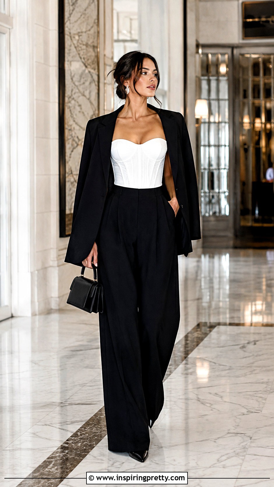 White Corset Top With Black Wide Leg Pants - 25 Shein White Corset Top outfit ideas
