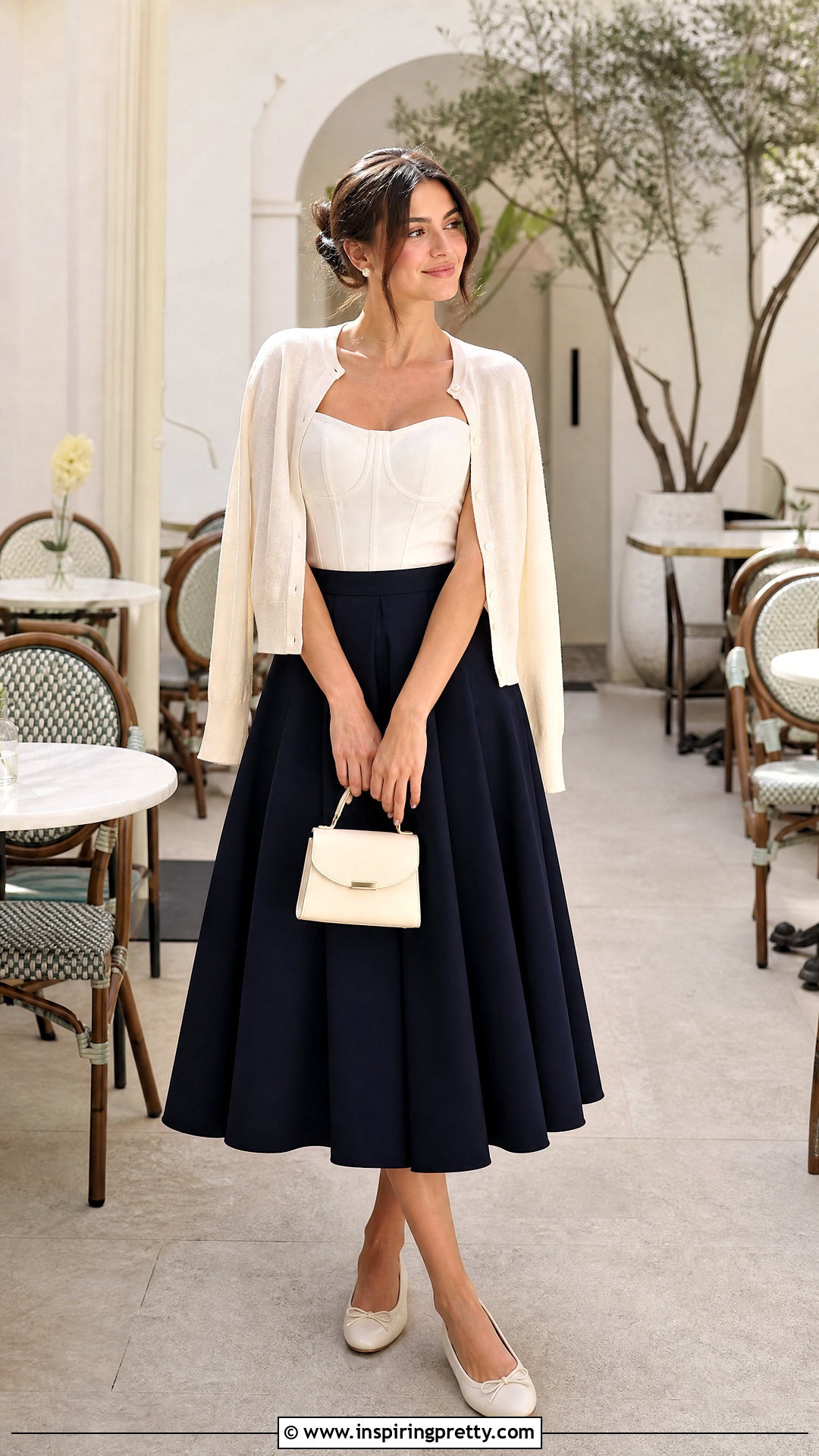 White Corset Top With Cardigan And Midi Skirt - 50 white corset top outfit ideas