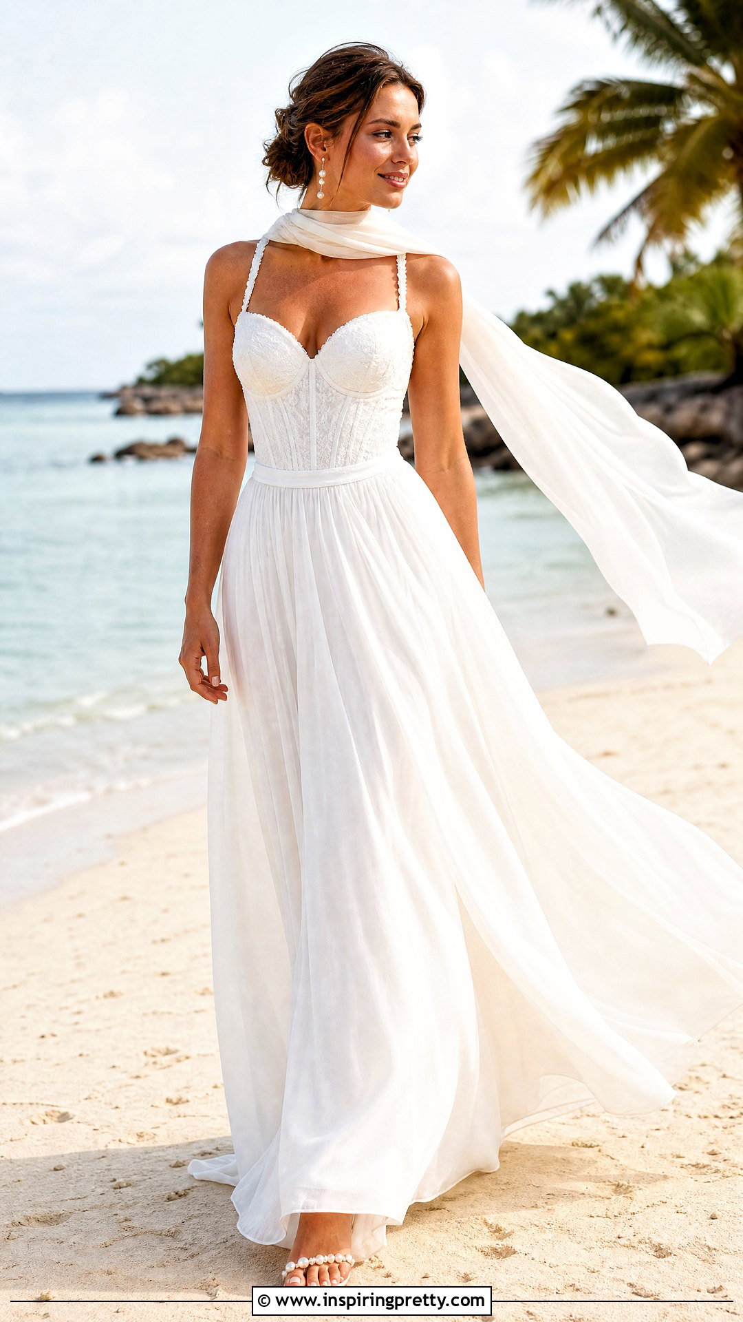 White Corset Top With Chiffon Beach Wedding Skirt - 25 White Corset Top Wedding outfit ideas