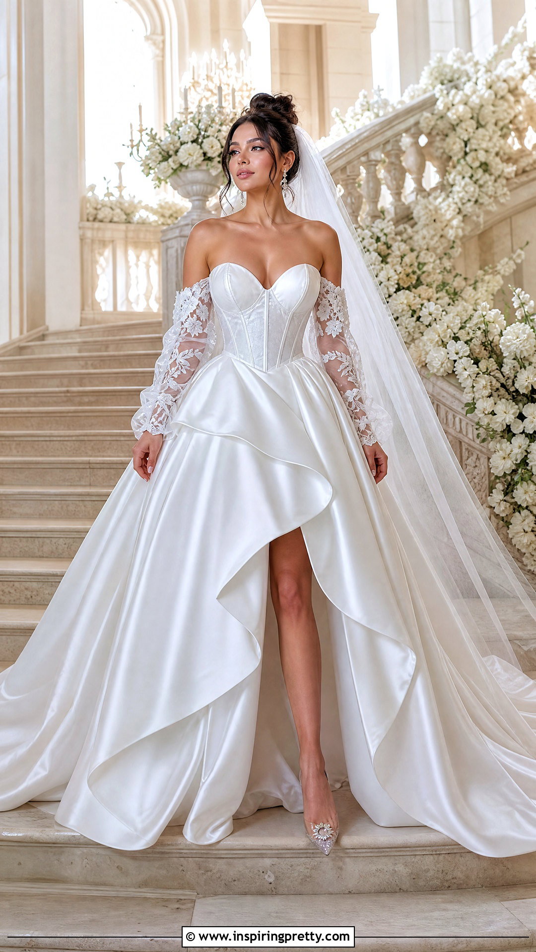 White Corset Top With Full Skirt And Detachable Sleeves - 25 White Corset Top Wedding outfit ideas
