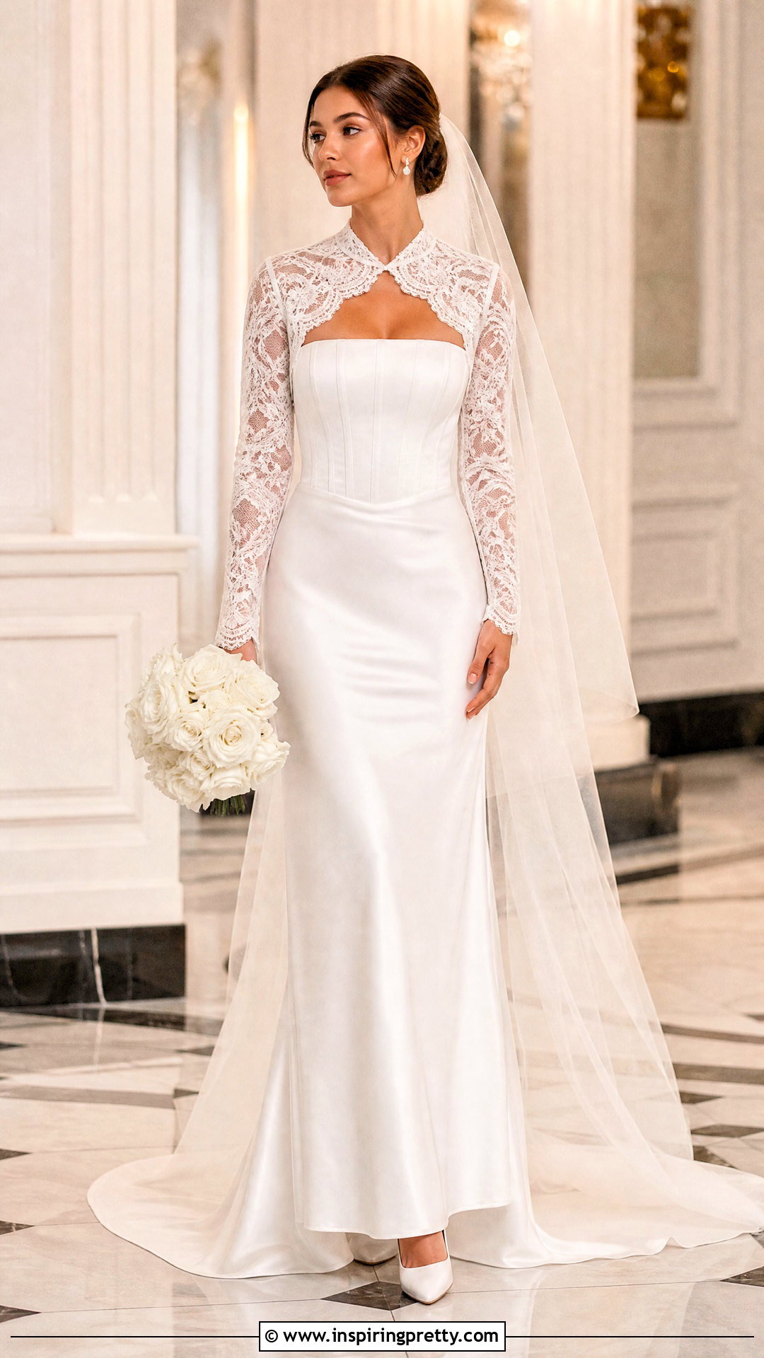 White Corset Top With Lace Bolero And Satin Skirt - 25 White Corset Top Wedding outfit ideas