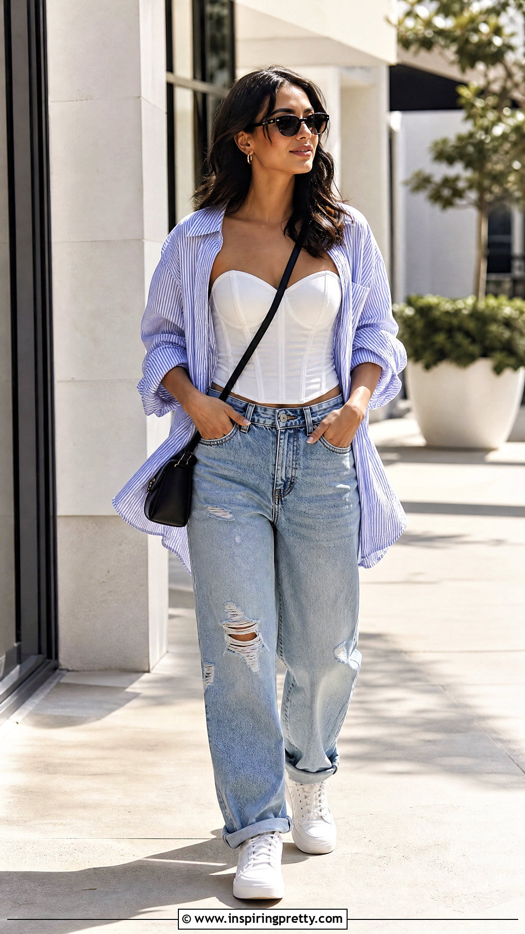 White Corset Top With Ripped Boyfriend Jeans - 50 white corset top outfit ideas