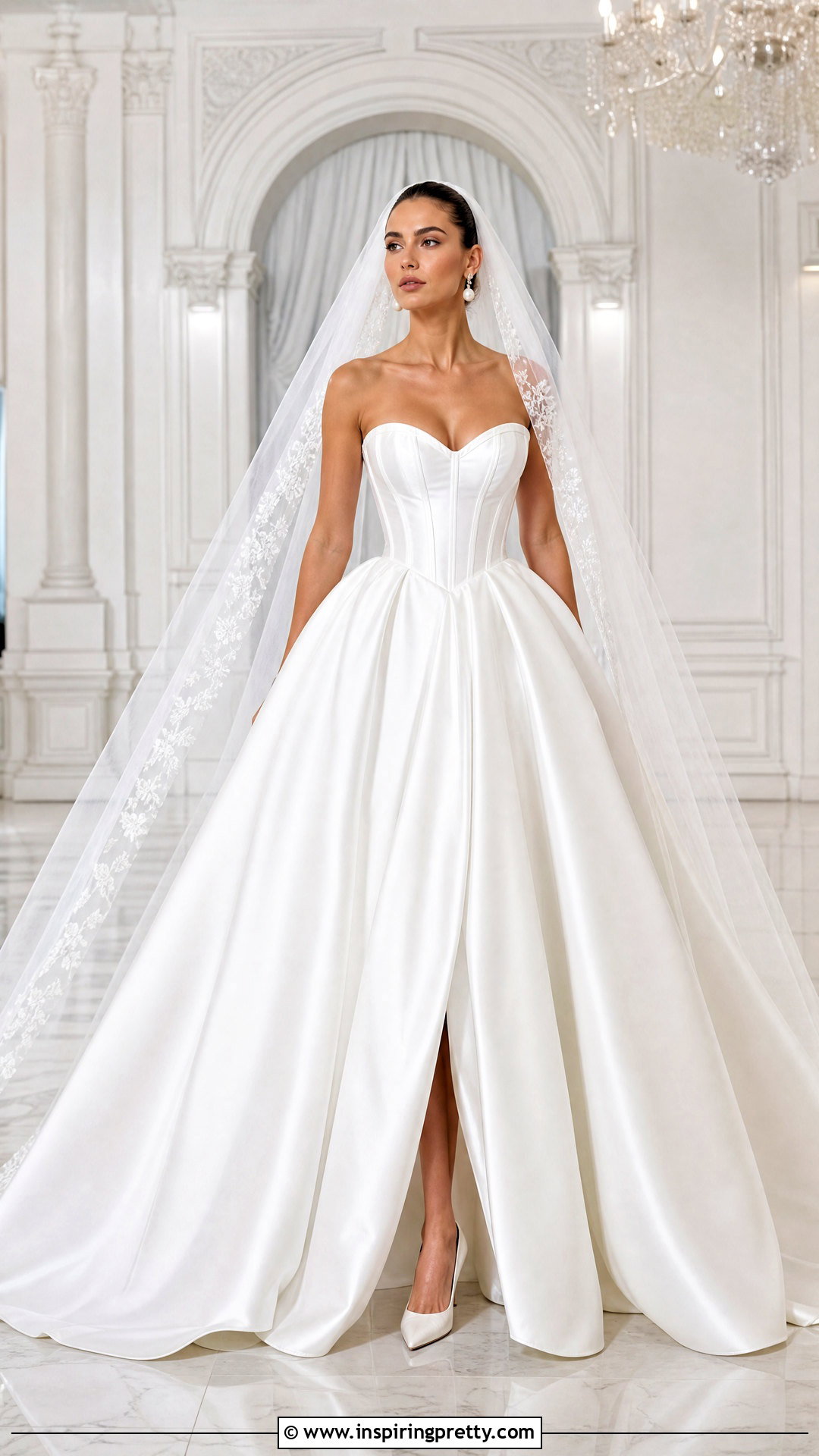 White Corset Top With Satin Ball Gown Skirt - 25 White Corset Top Wedding outfit ideas