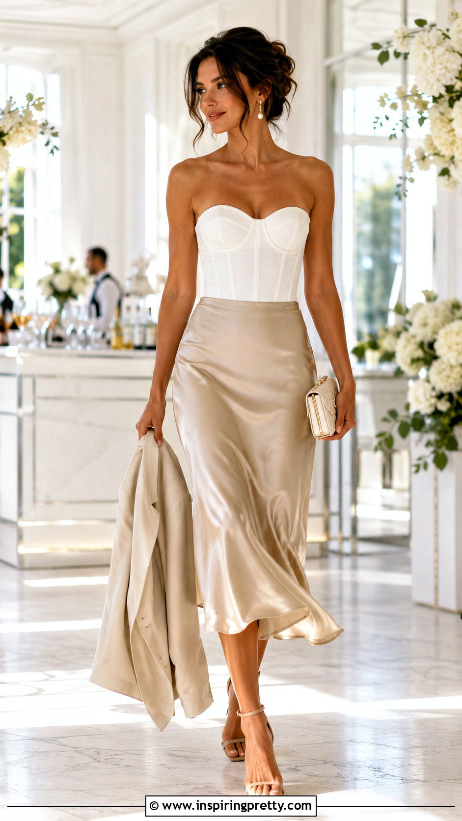 White Corset Top With Satin Midi Skirt - 25 Shein White Corset Top outfit ideas