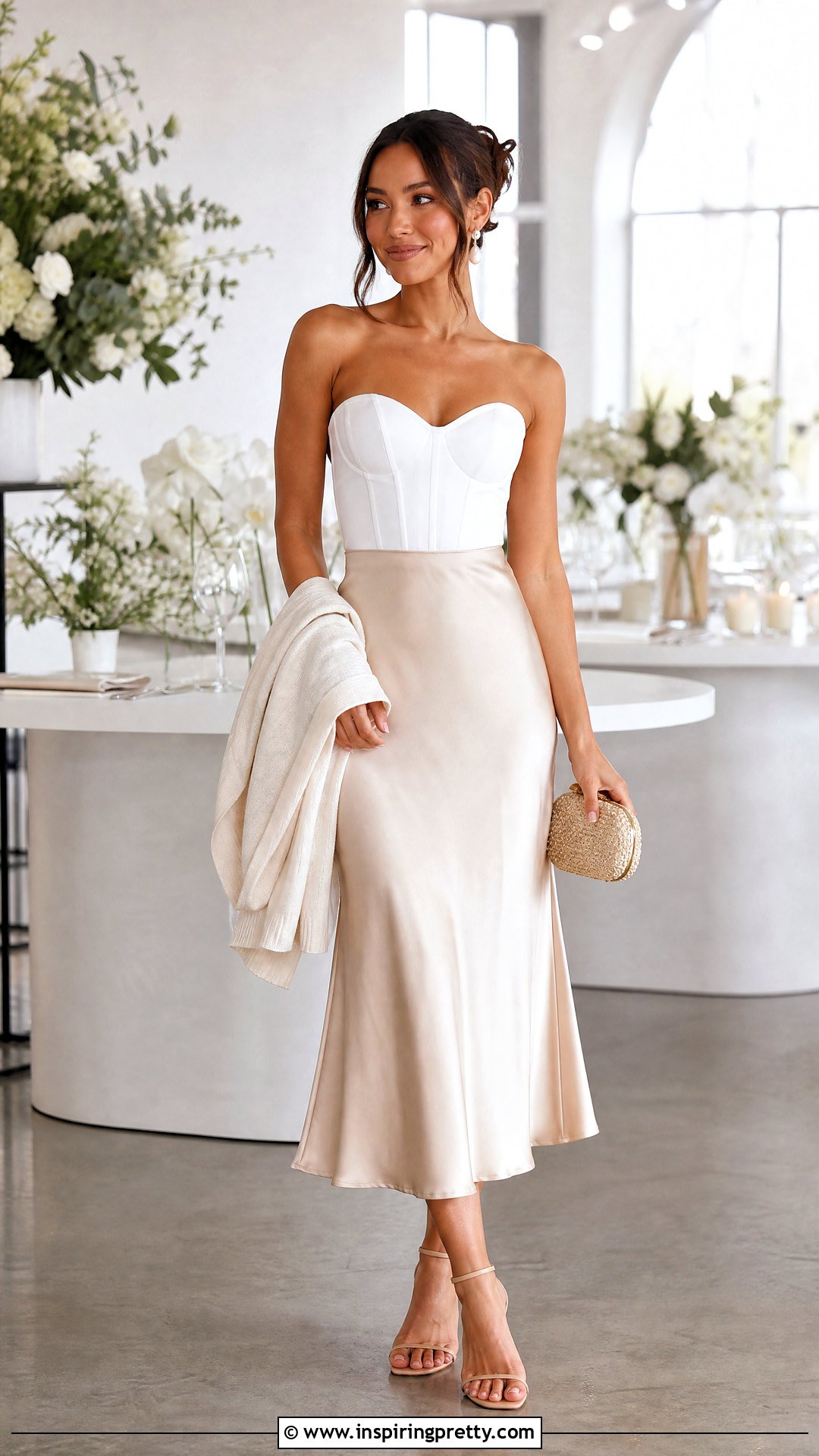 White Corset Top With Satin Midi Skirt - 50 white corset top outfit ideas