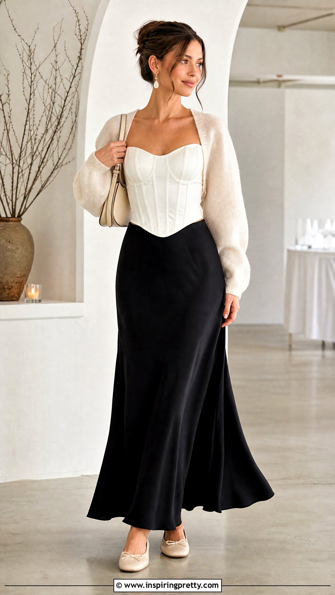 White Corset Top With Shrug And Maxi Skirt - 50 white corset top outfit ideas