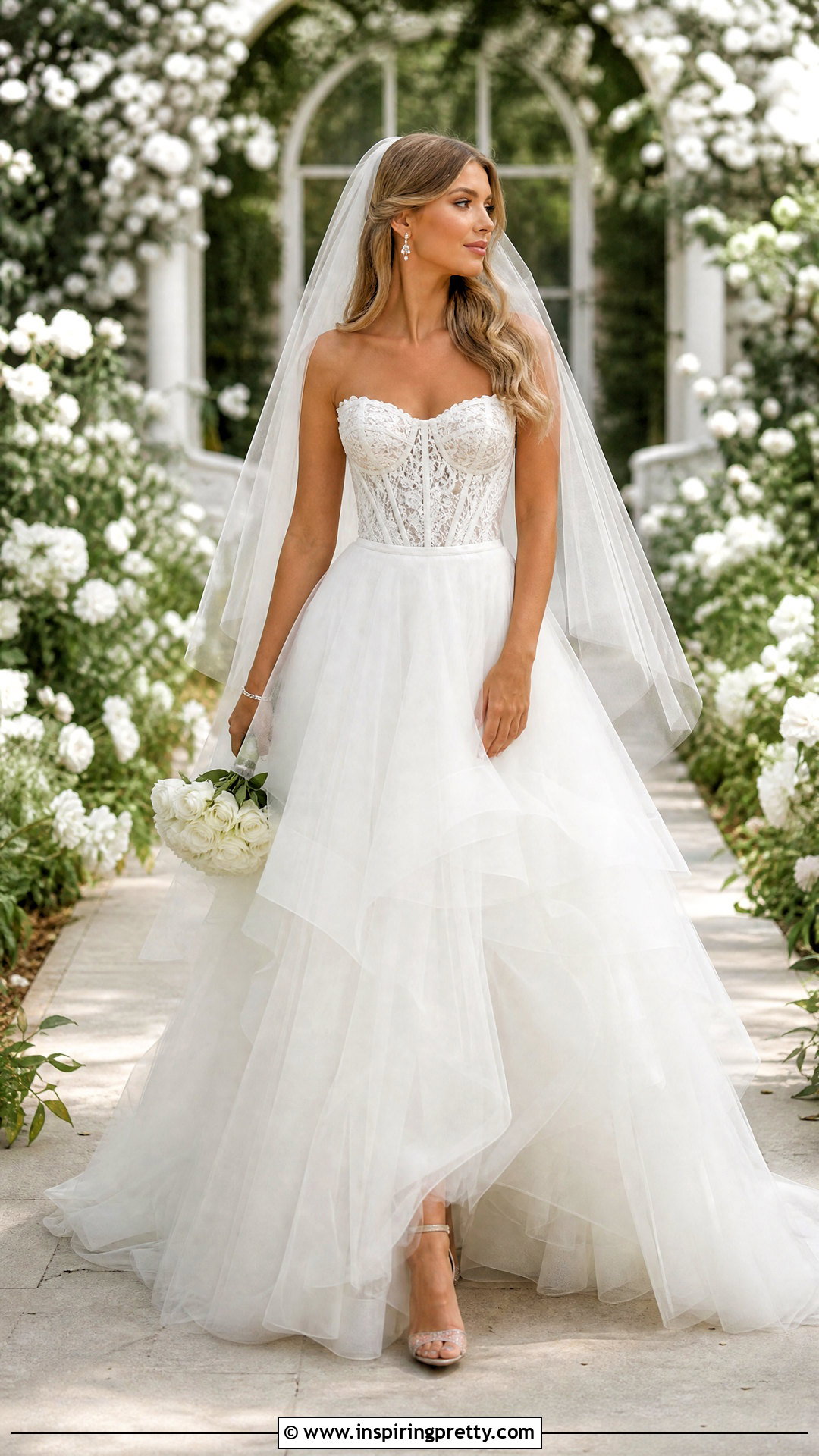 White Corset Top With Tulle A Line Skirt - 25 White Corset Top Wedding outfit ideas