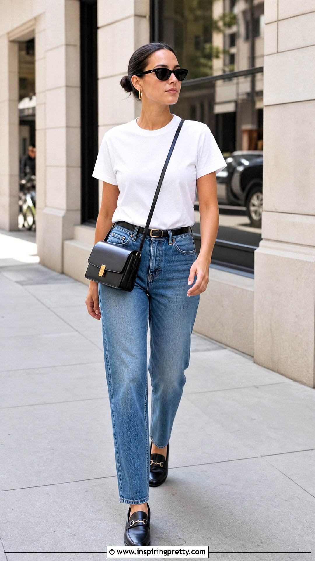 White Crewneck T Shirt With Straight Leg Jeans - 50 white tops for women