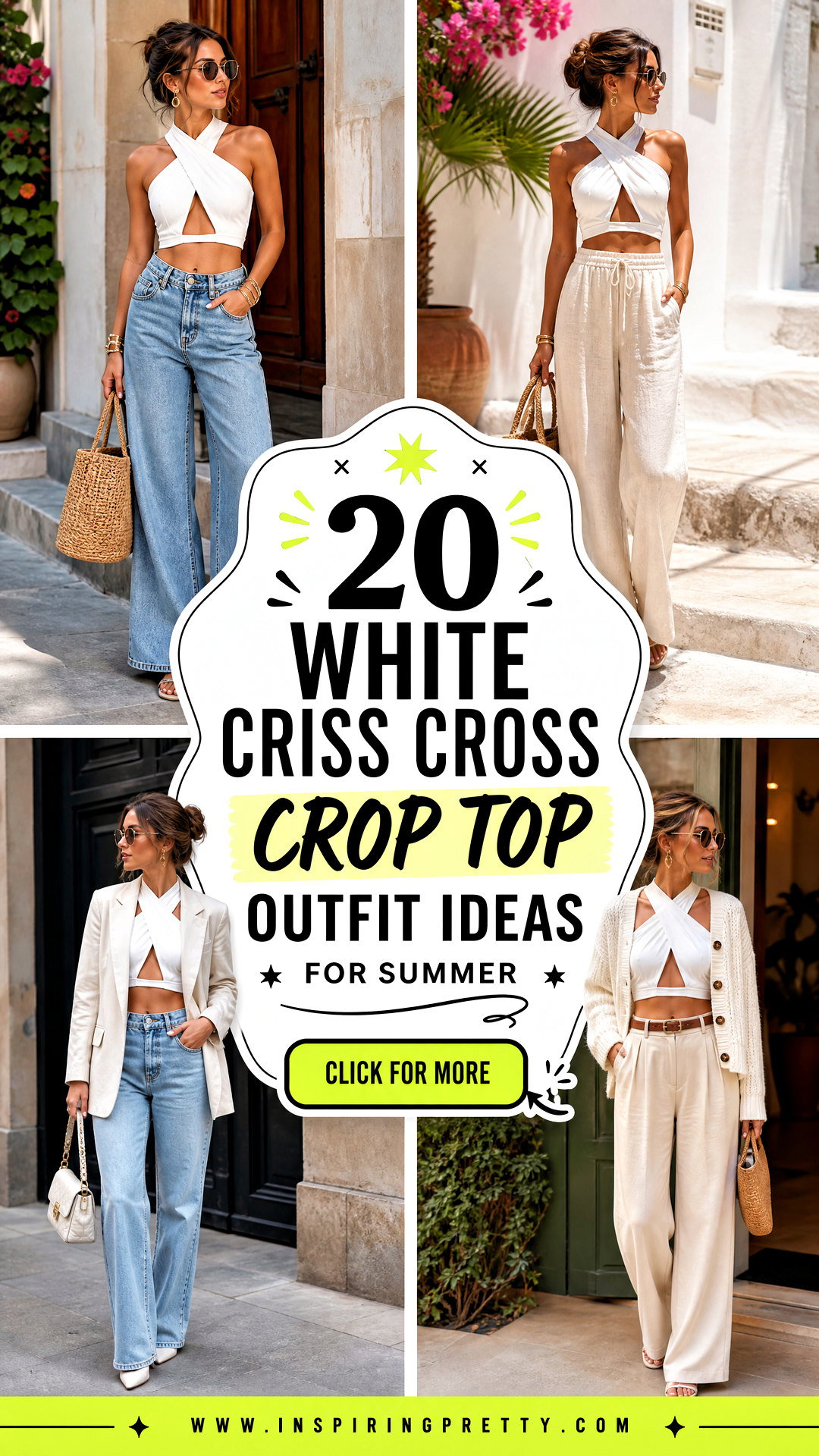 20 White Criss Cross Crop Top Outfit Ideas for Summer - 20 White Criss Cross Crop Top Outfit Ideas for Summer