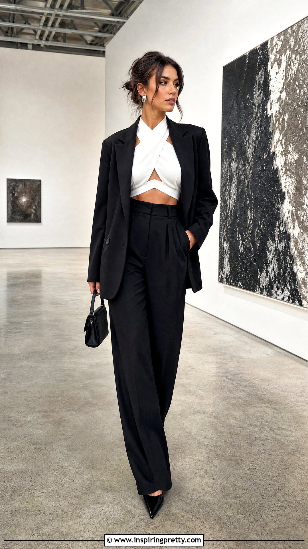 White Criss Cross Crop Top With Black Trousers - 20 white criss cross crop top outfit ideas