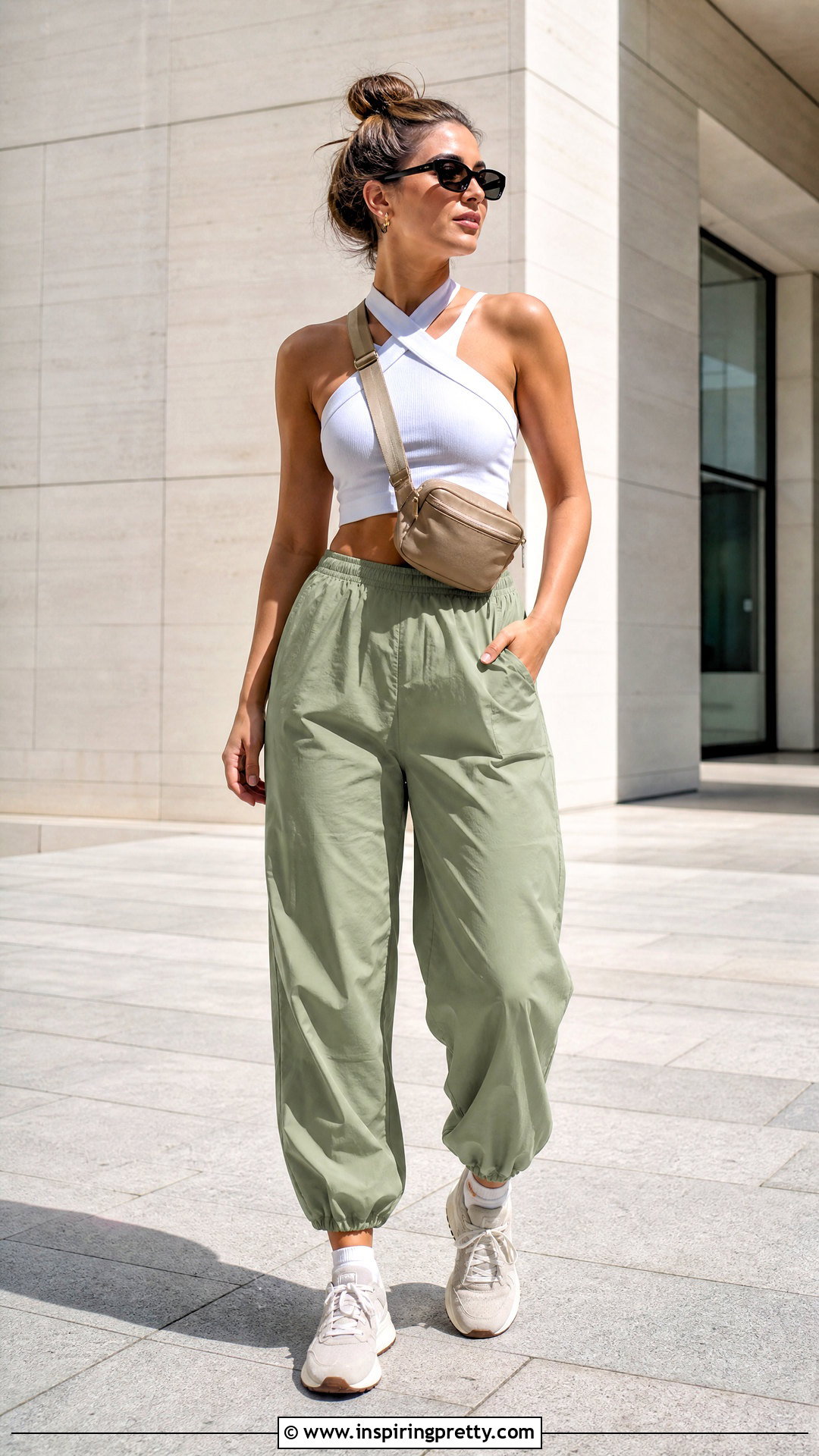White Criss Cross Crop Top With Parachute Pants - 20 white criss cross crop top outfit ideas