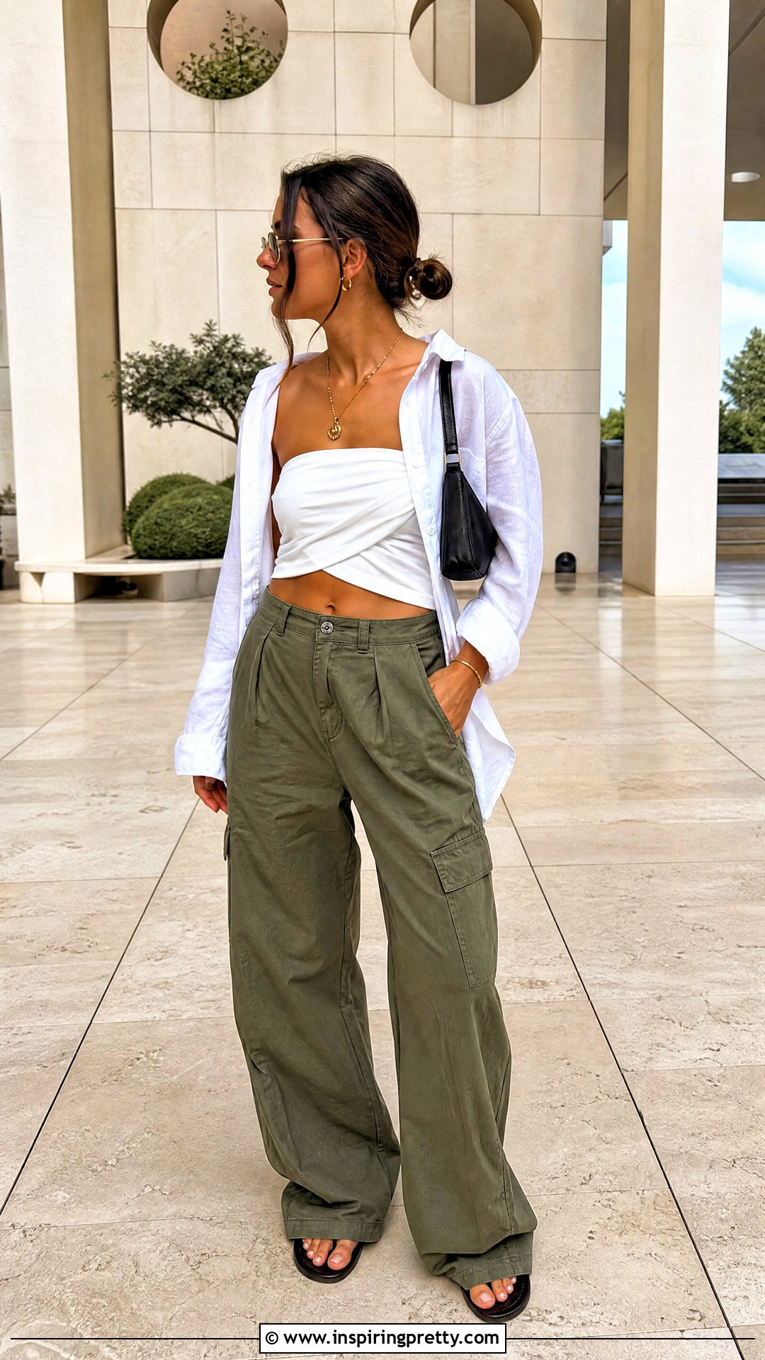 White Criss Cross Tube Top With Cargo Pants - 25 Criss Cross Tube Top outfit ideas
