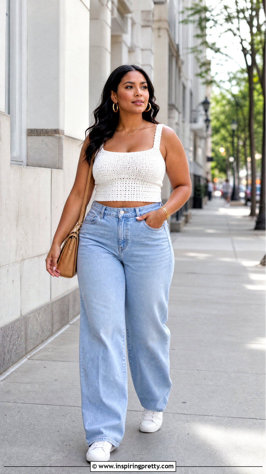 White Crochet Crop Top With Wide Leg Jeans - 25 Crochet Crop Top Inspiration Ideas