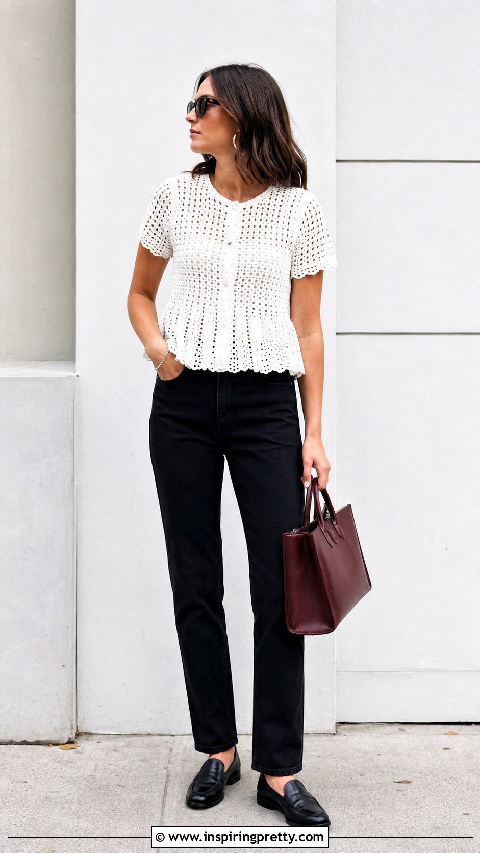 White Crochet Peplum Top With Black Jeans - 20 White Crochet Peplum Top outfit ideas