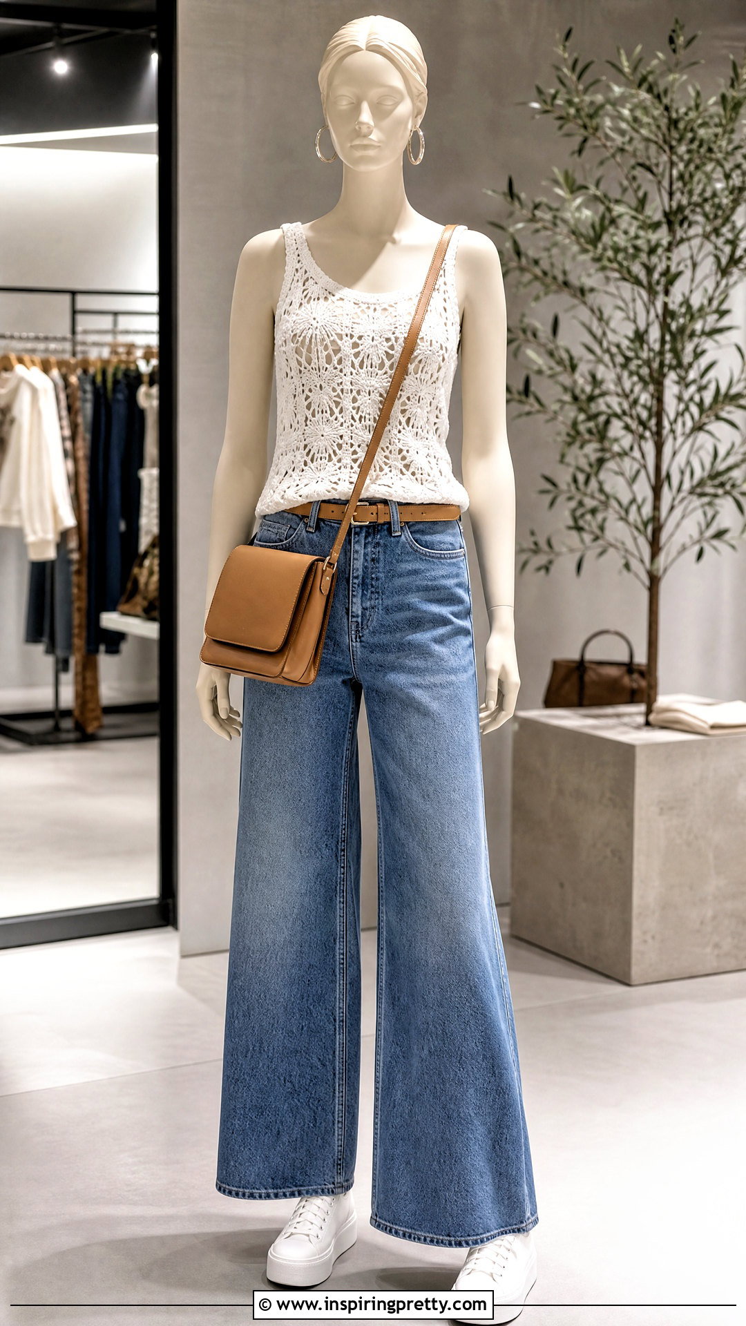 White Crochet Tank Top With Wide Leg Jeans - 20 white crochet top on mannequin ideas