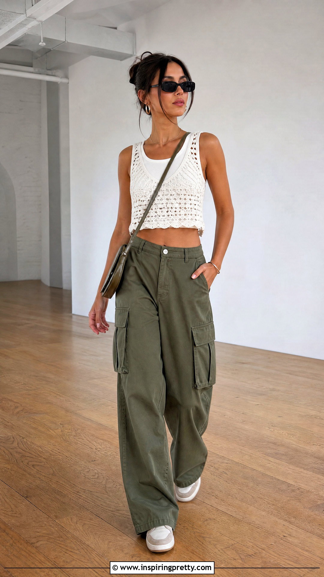 White Crochet Top With Cargo Pants Outfit - 20 white crochet top on wooden floor outfit ideas