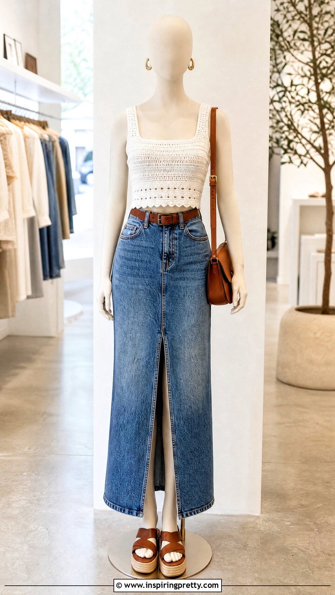 White Crochet Top With Denim Maxi Skirt - 20 white crochet top on mannequin ideas