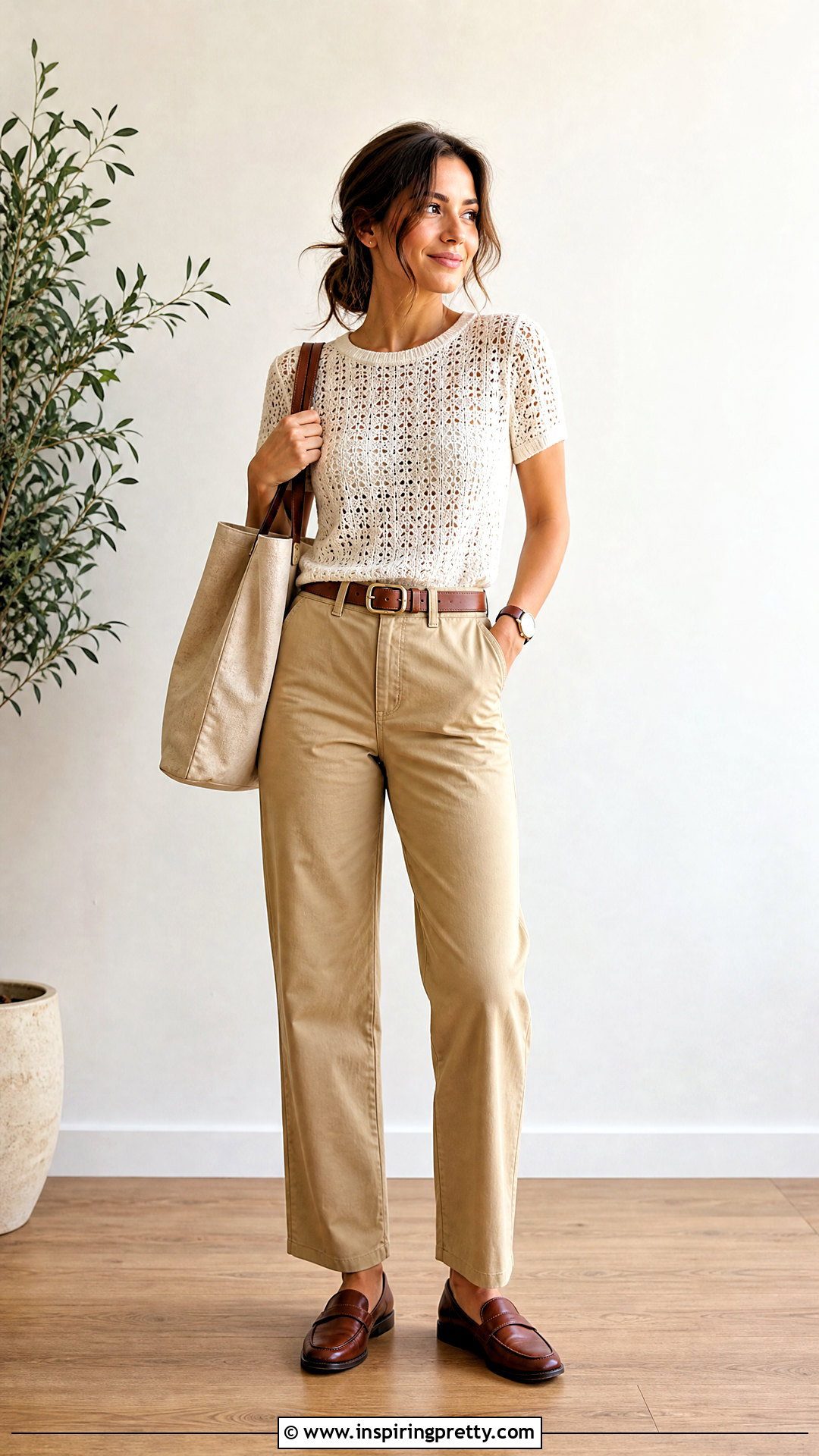 White Crochet Top With Khaki Pants Outfit - 20 white crochet top on wooden floor outfit ideas