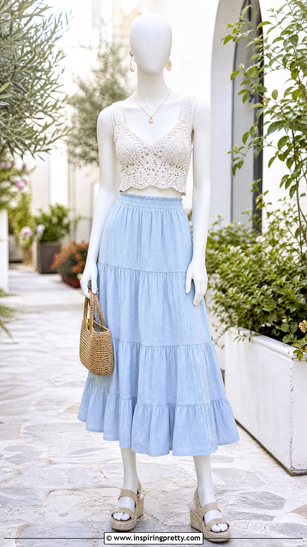 White Crochet Top With Tiered Midi Skirt - 20 white crochet top on mannequin ideas