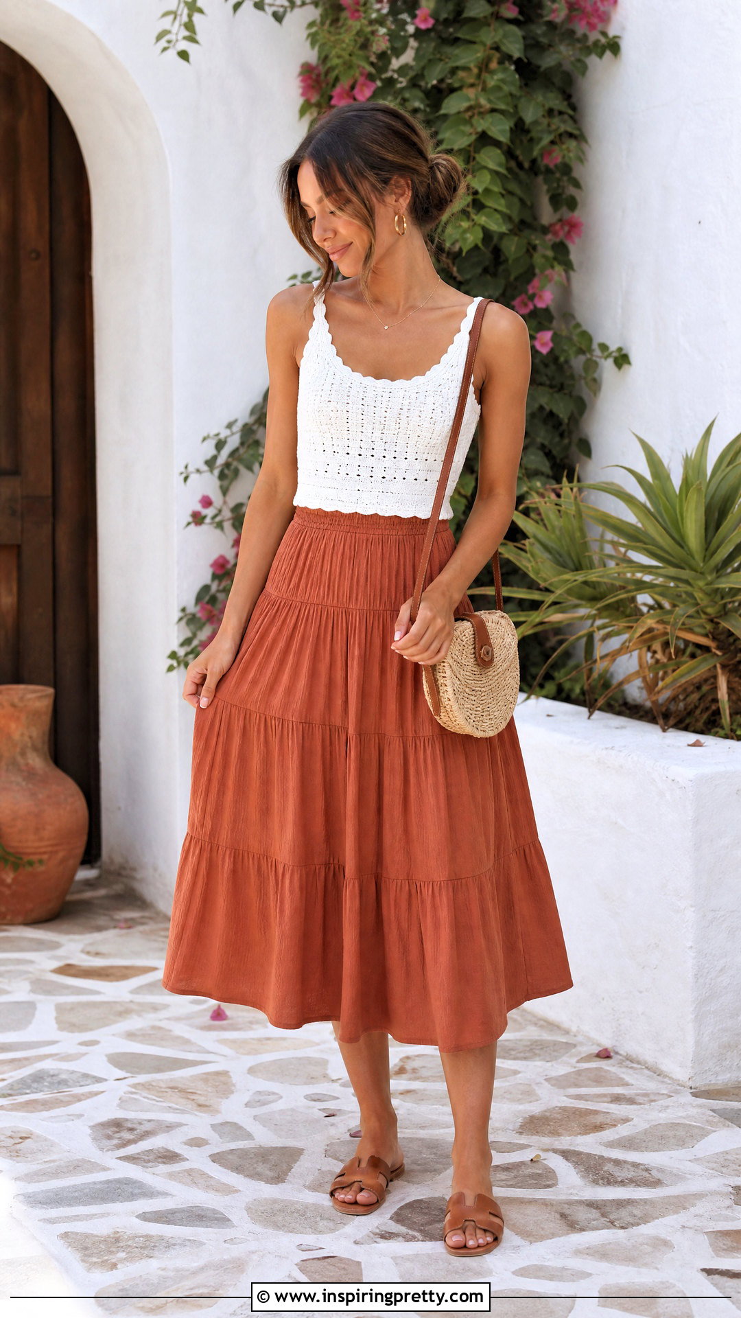 White Crochet Top With Tiered Midi Skirt - 50 white crochet top outfit ideas