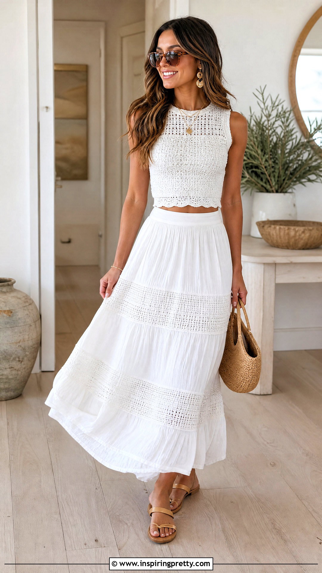 White Crochet Top With White Maxi Skirt Outfit - 20 white crochet top on wooden floor outfit ideas