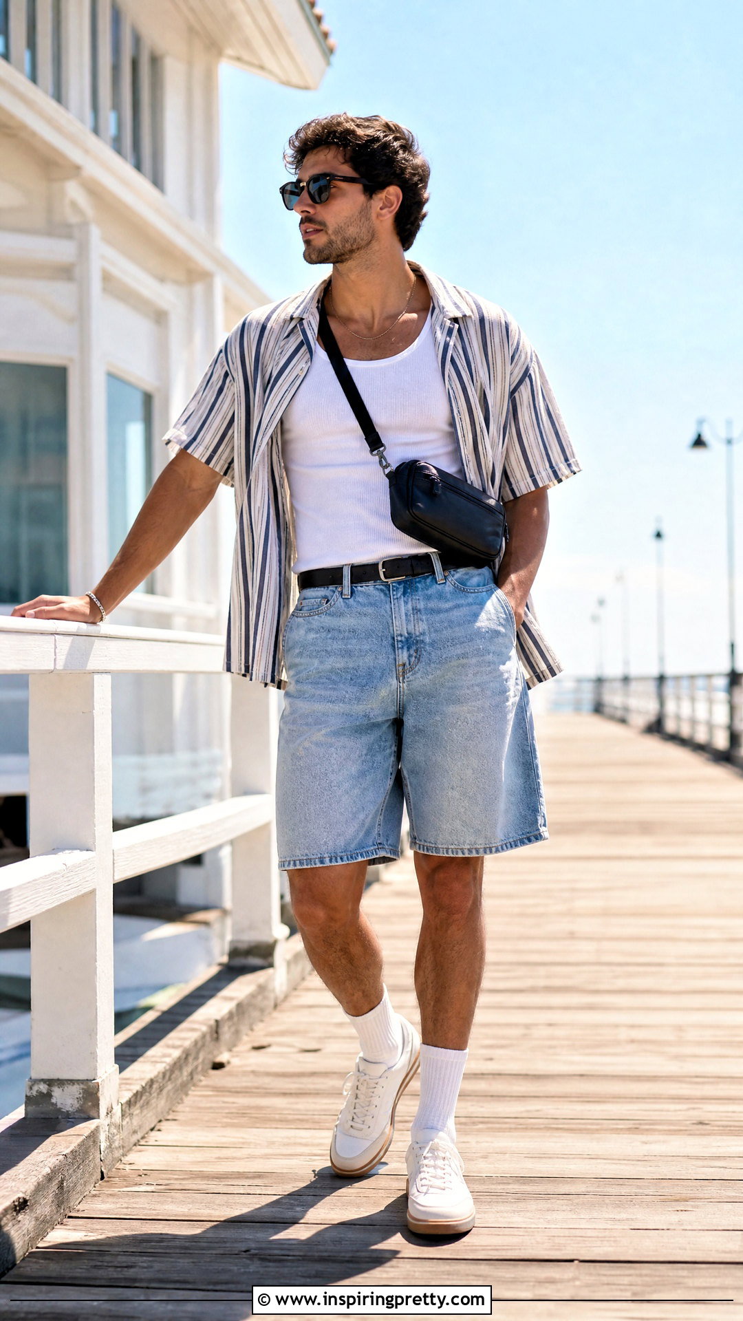 White Crop Tank With Denim Shorts - 50 male crop top outfit ideas