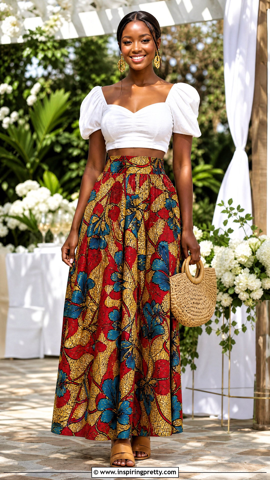 White Crop Top And High Waist Ankara Maxi Skirt - 50 ankara crop top and skirt high waist outfits