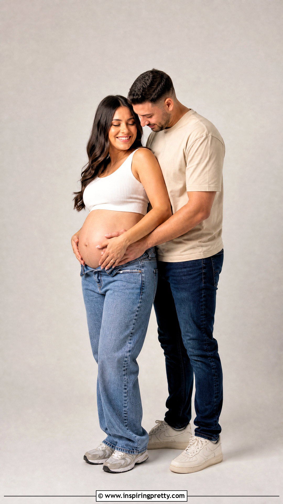 White Crop Top And Jeans Couple Maternity Shoot - 20 crop top and jeans maternity shoots