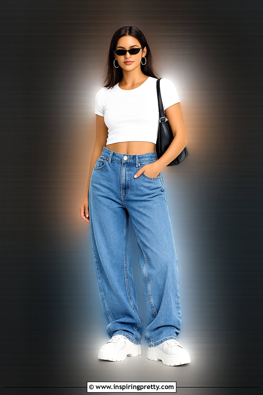 White Crop Top PNG With Baggy Jeans - 20 Crop Top Transparent Png Ideas