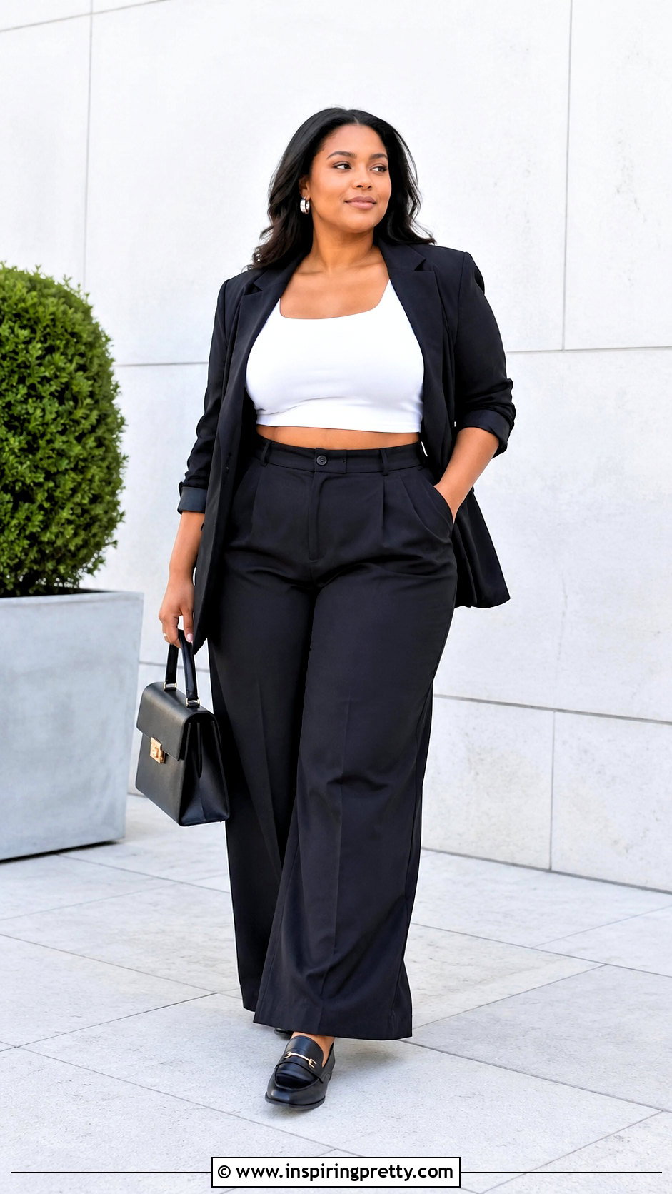 White Crop Top With Black Wide Leg Pants - 25 White Crop Top Outfit Plus Size Ideas
