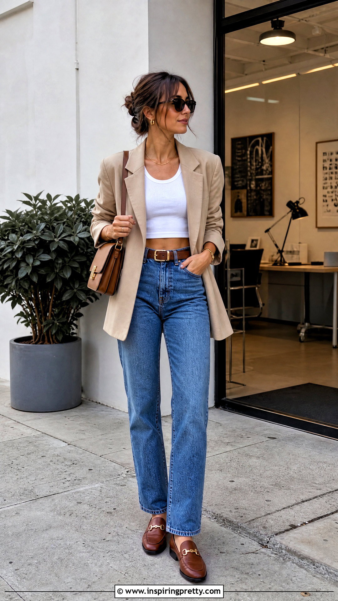 White Crop Top With Blazer And Jeans - 50 white crop top outfit ideas