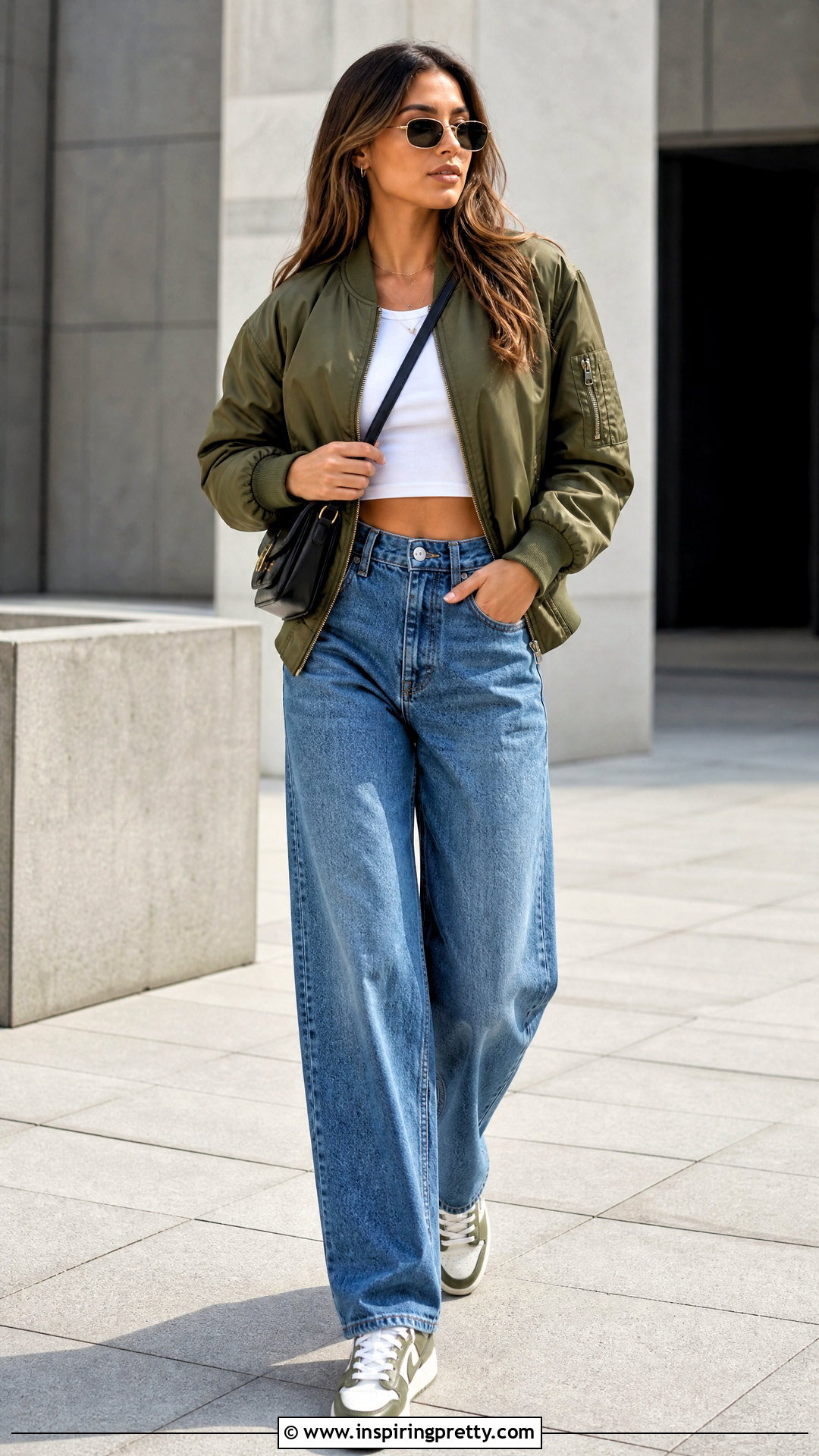 White Crop Top With Bomber Jacket - 50 white crop top outfit ideas
