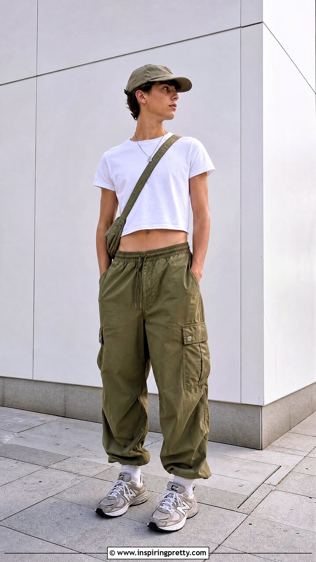 White Crop Top With Cargo Pants - 50 boys in crop tops outfit ideas