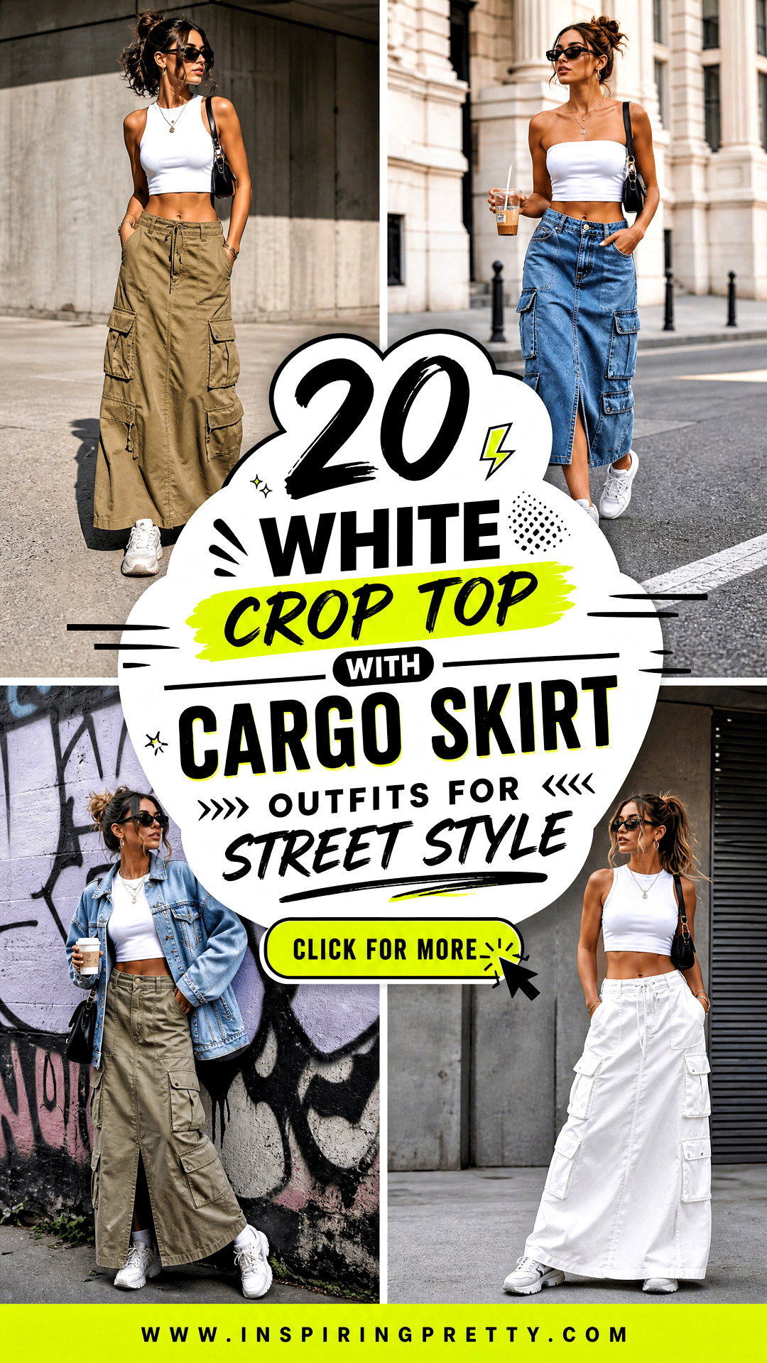 20 White Crop Top With Cargo Skirt Outfits for Street Style - 20 White Crop Top With Cargo Skirt Outfits for Street Style