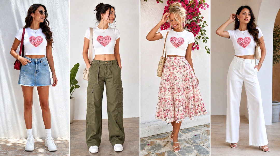 20 White Crop Top With Heart Design Outfit Ideas for Dates