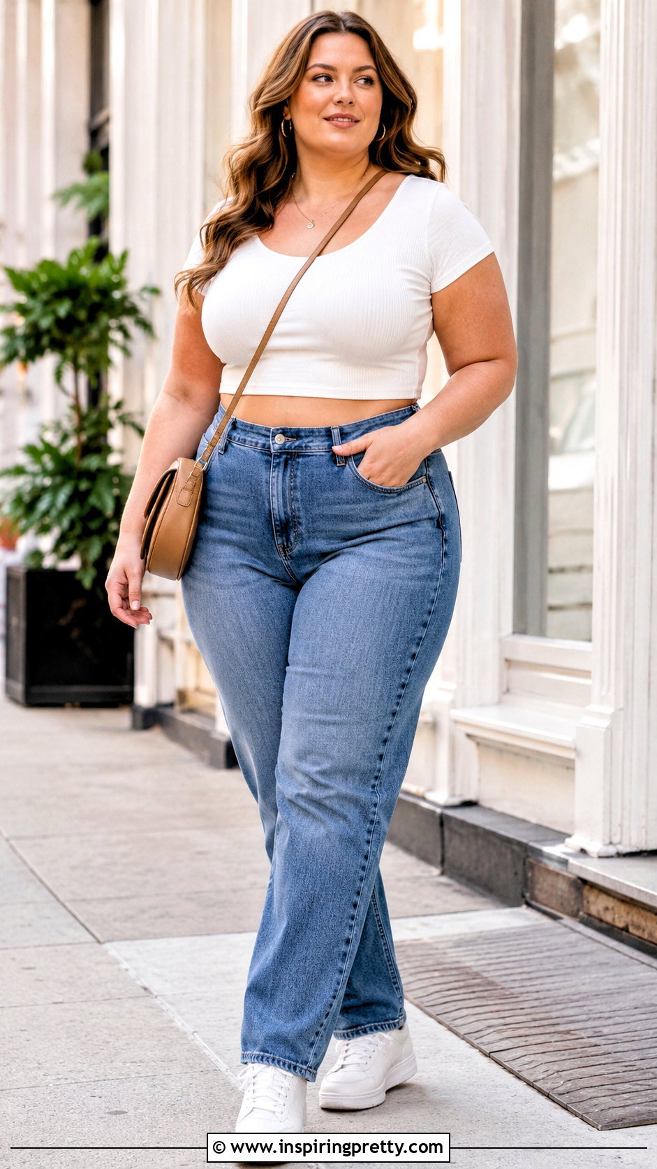 White Crop Top With High Waisted Jeans - 25 White Crop Top Outfit Plus Size Ideas