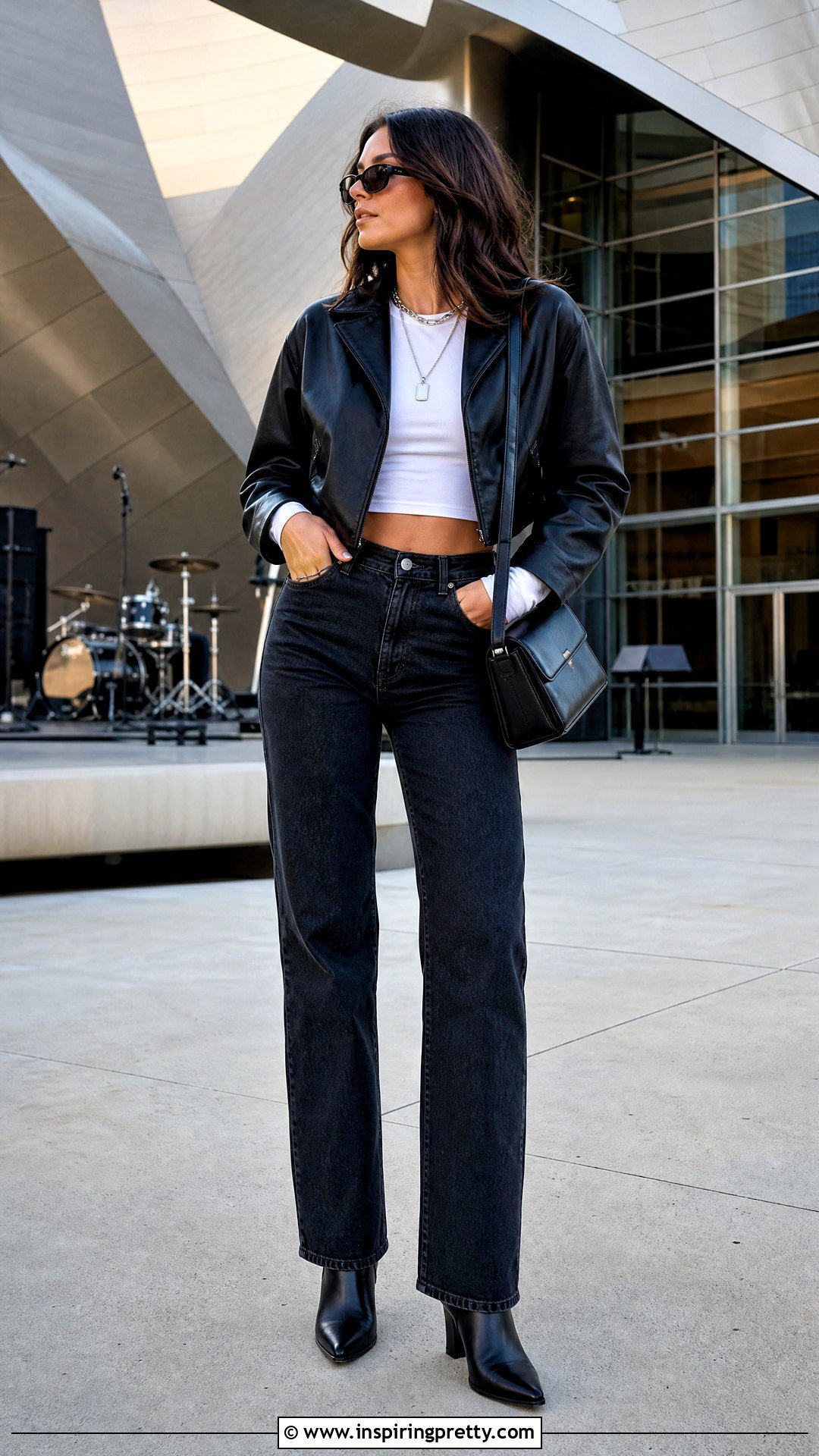 White Crop Top With Leather Jacket - 50 white crop top outfit ideas