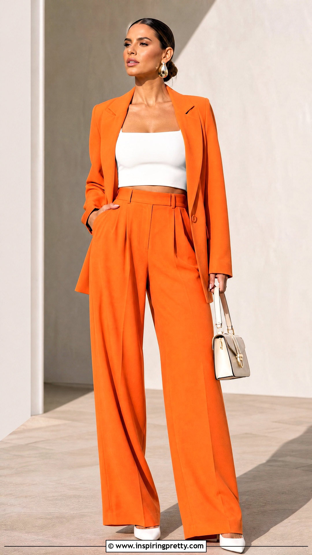 White Crop Top With Orange Suit Outfit - 20 white and orange crop top outfit ideas