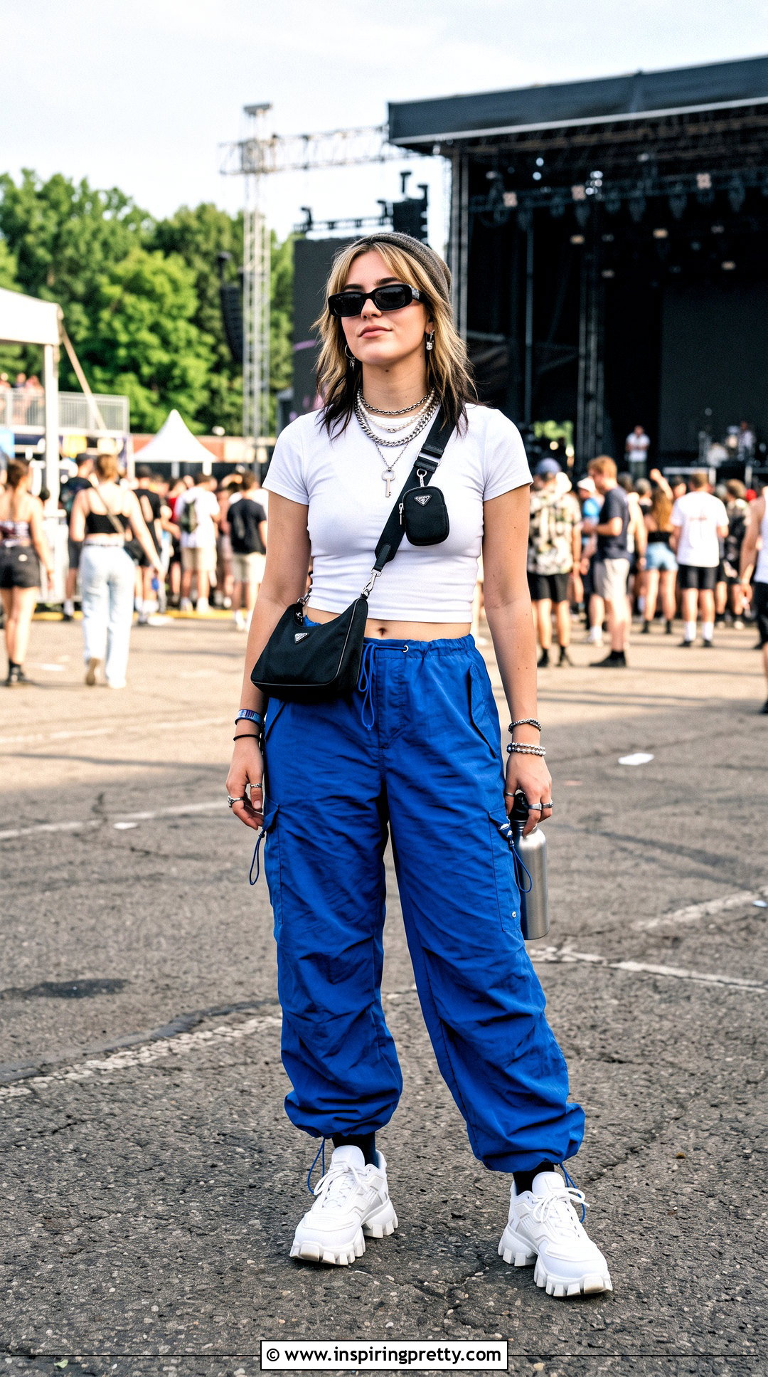 White Crop Top With Parachute Pants - 25 Billie Eilish White Top outfit ideas