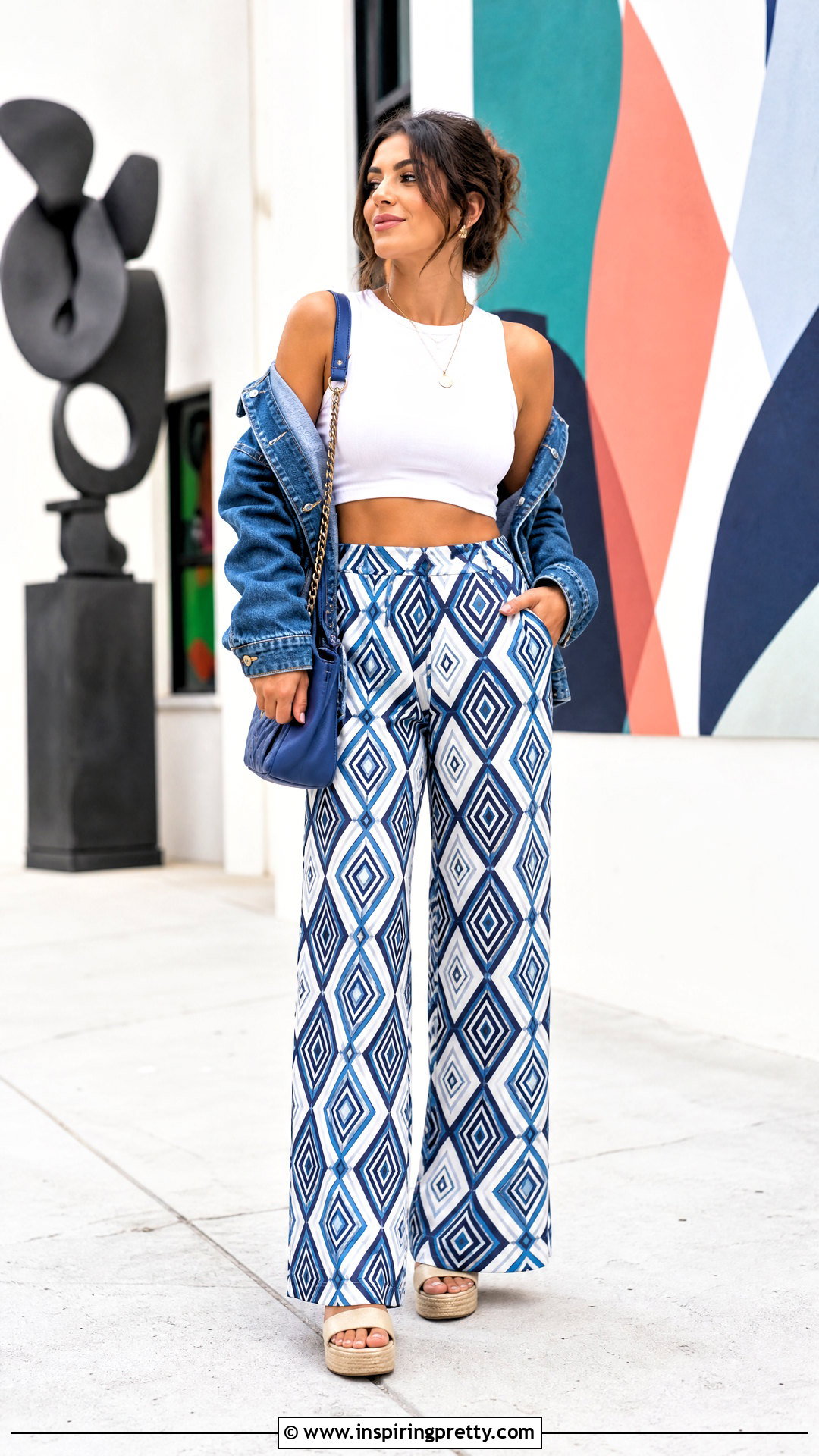 White Crop Top With Printed Pants - 50 white crop top outfit ideas