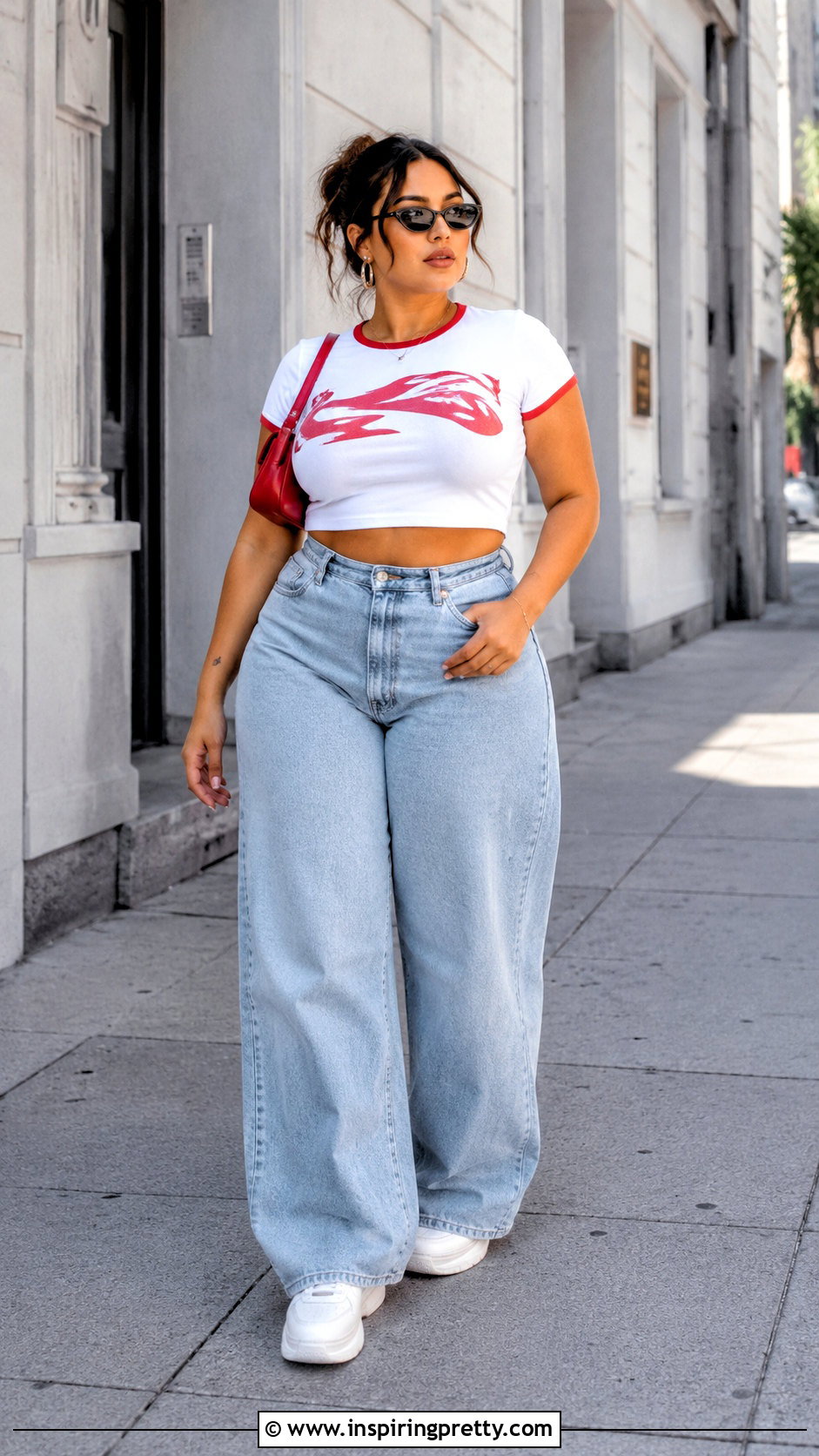 White Crop Top With Red Writing And Wide Leg Jeans - 25 White Crop Top With Red Writing outfit ideas
