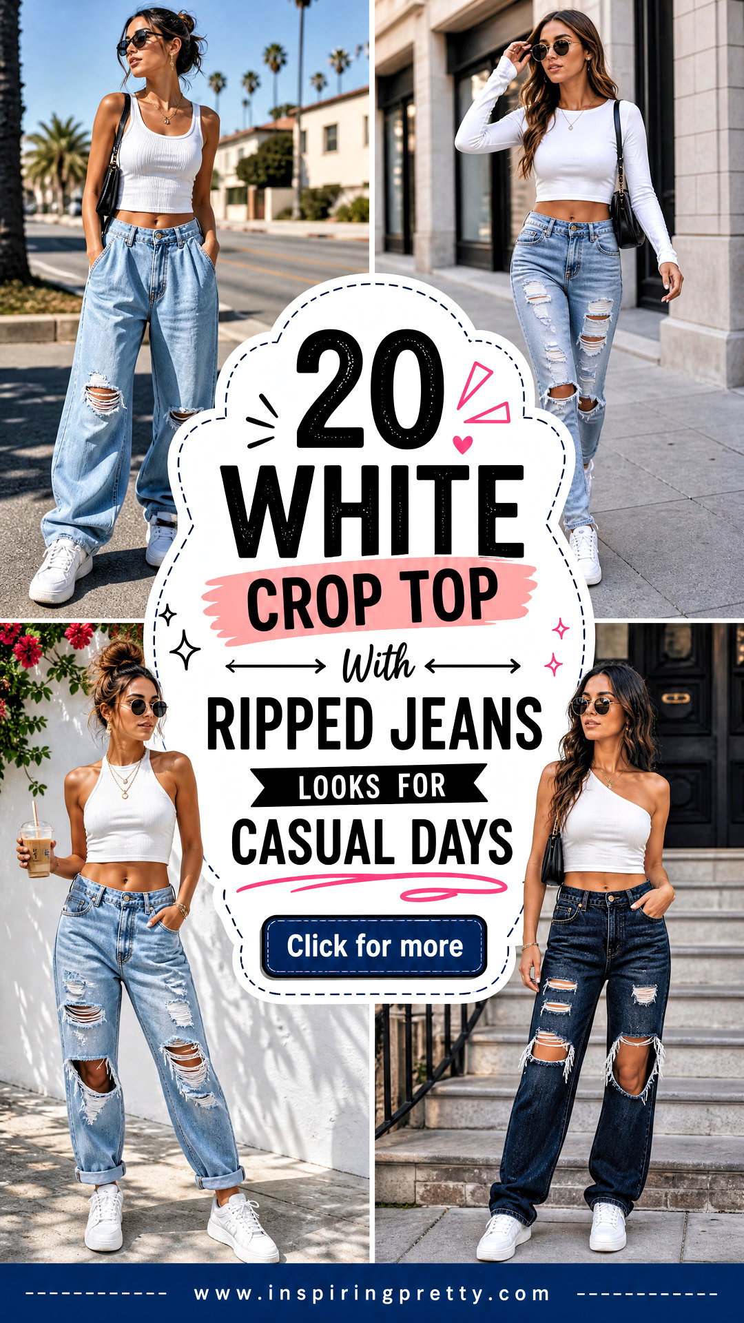 20 White Crop Top With Ripped Jeans Looks for Casual Days - 20 White Crop Top With Ripped Jeans Looks for Casual Days
